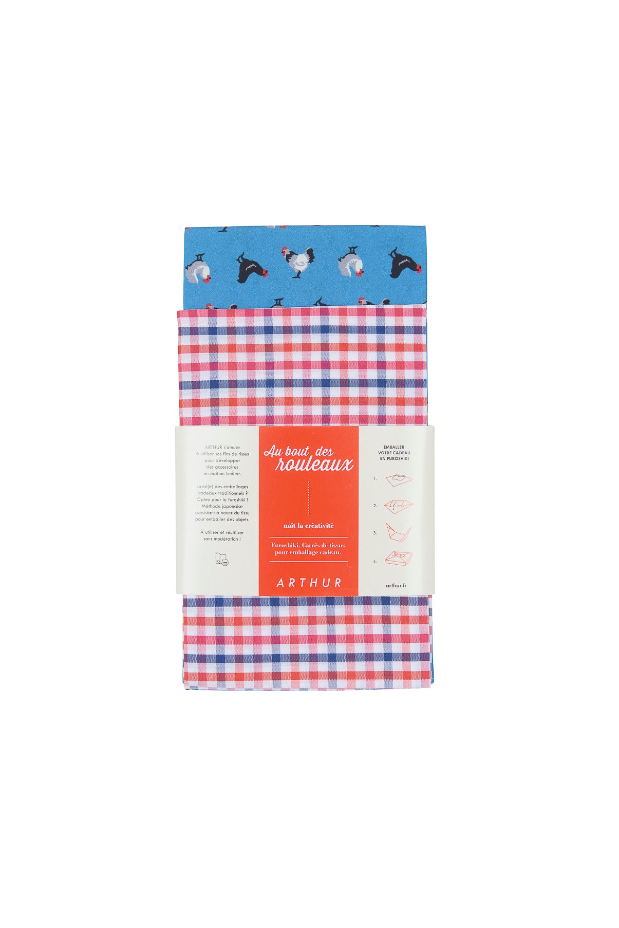 Furoshiki Accessoire Carreaux &amp; Poules Rouge 2
