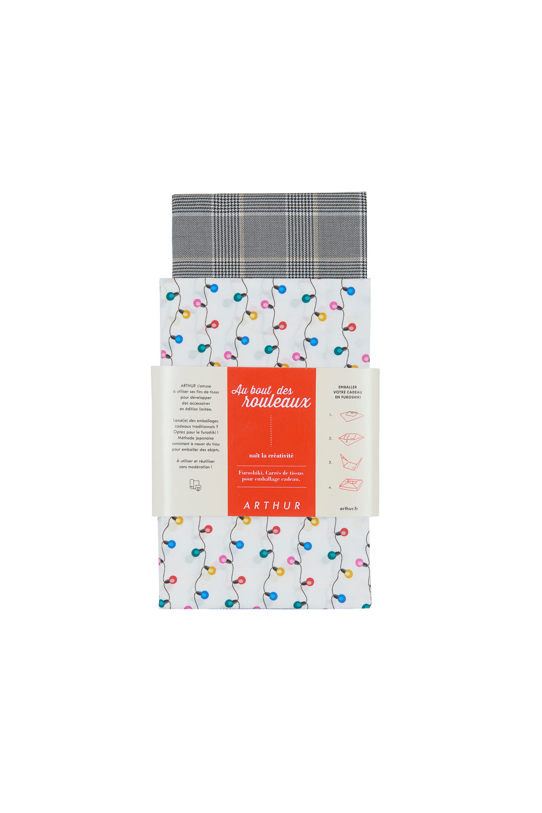 Furoshiki Accessoire Ampoules &amp; Carreaux Blanc et Ivoire 2