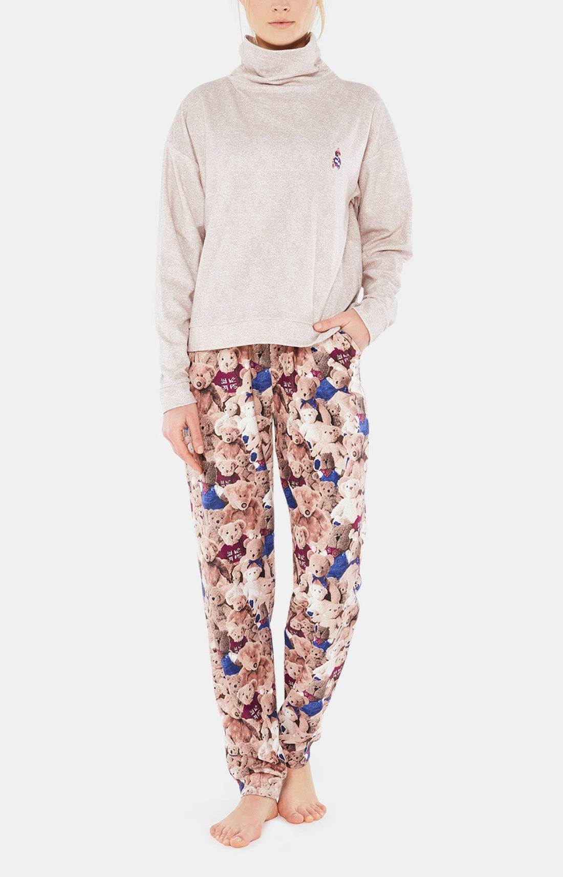 Pyjama long Femme Teddy Beige et Marron 14