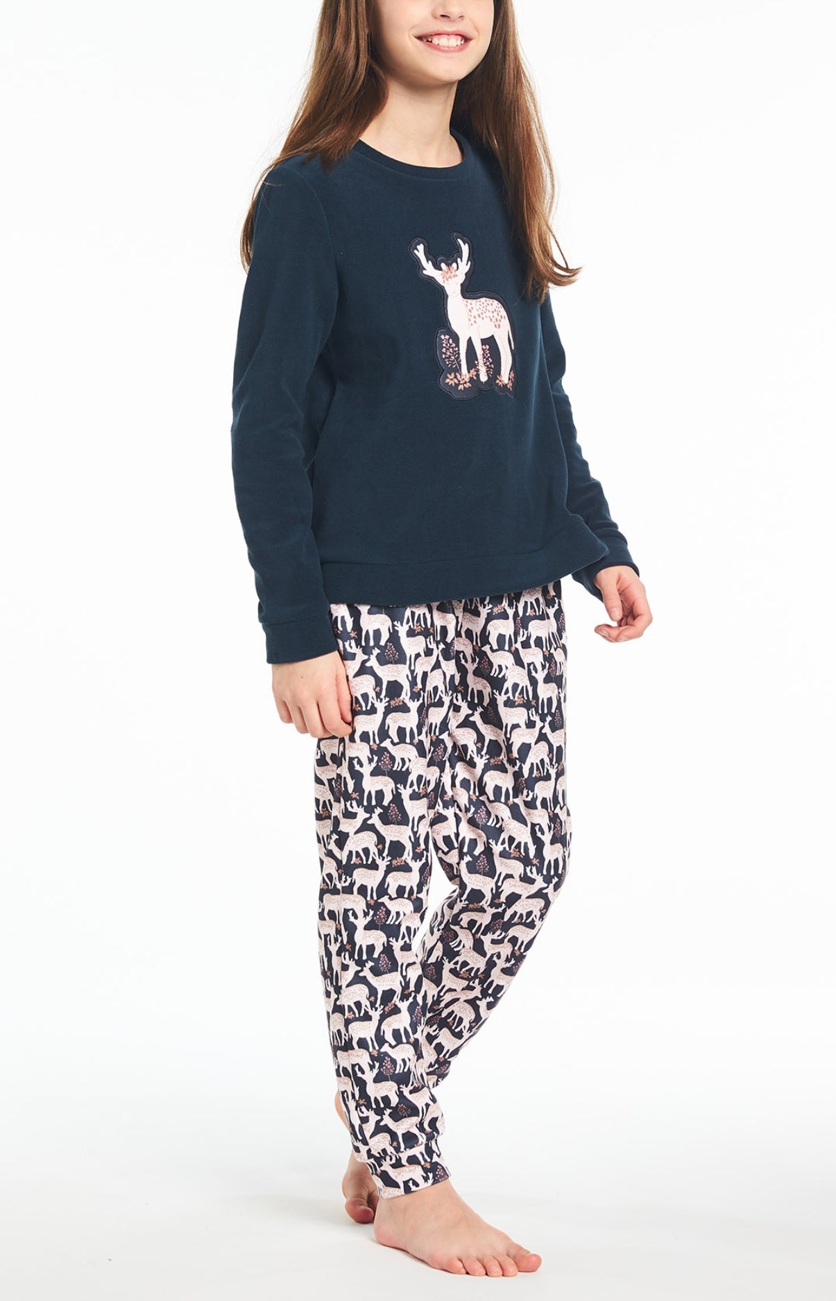 Pyjama long Enfant Polaire Biche Marine 1