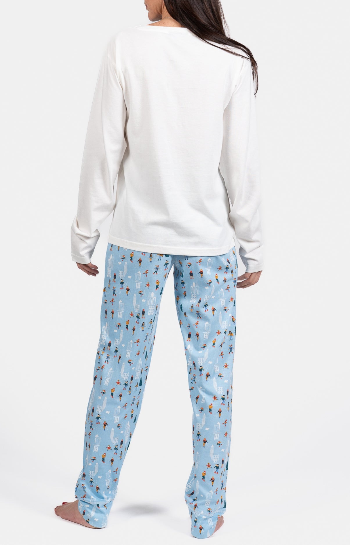 Pyjama long Femme Matin à glace Blanc et Ivoire et Bleu 6