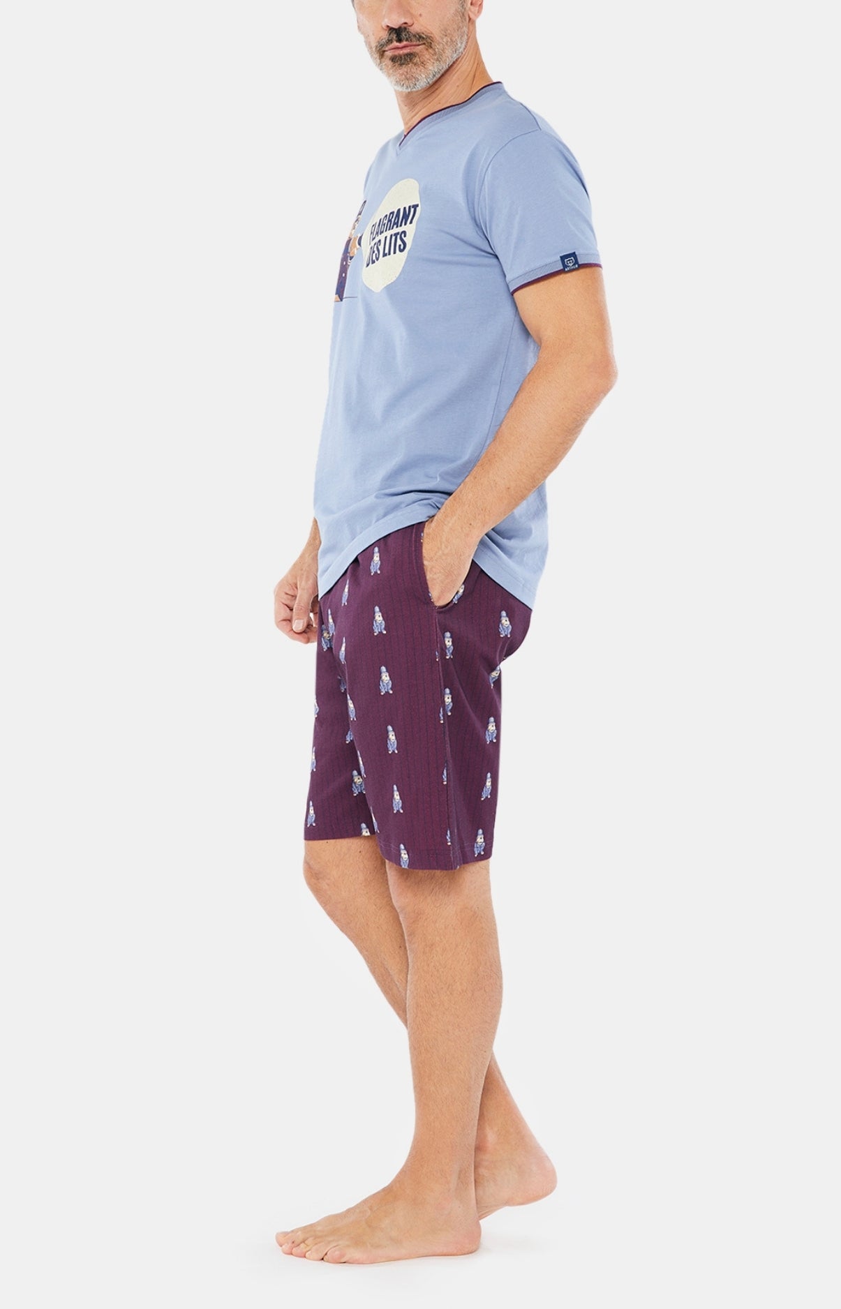 Pyjashort Homme Bobby Violet et Bordeaux 4