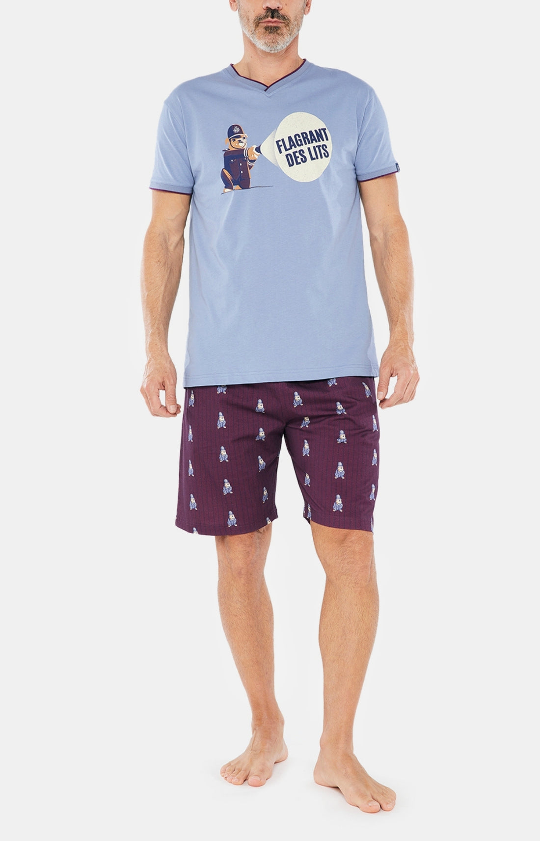 Pyjashort Homme Bobby Violet et Bordeaux 1