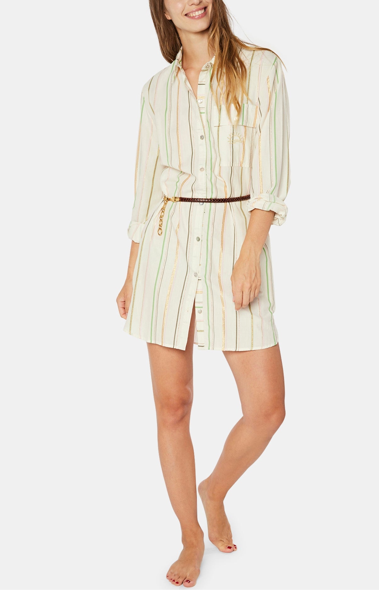 Robe Chemise Femme Rayé Sunset Blanc et Ivoire 1