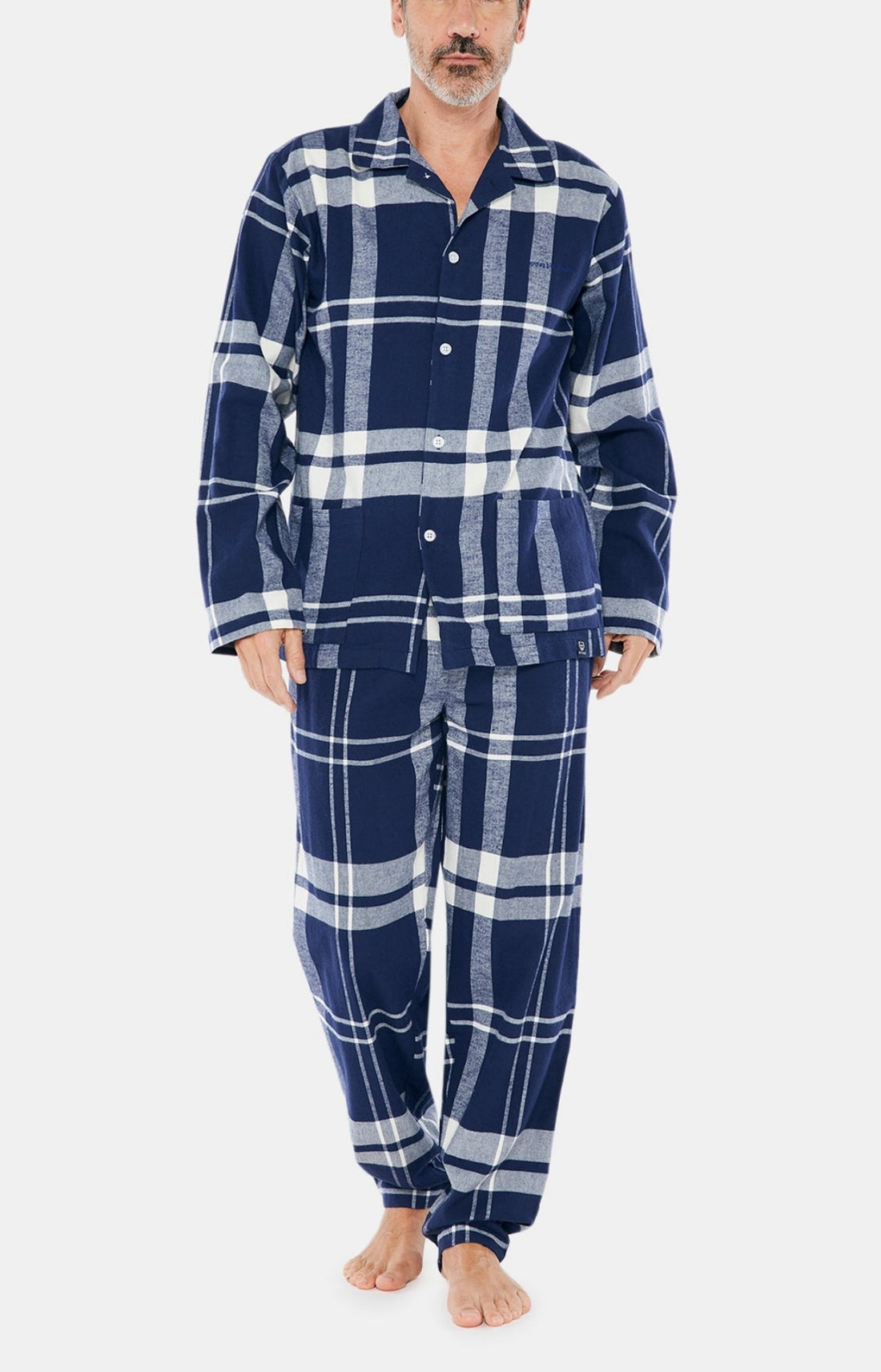 Pyjama long boutonné Homme Big Carreaux Marine 1