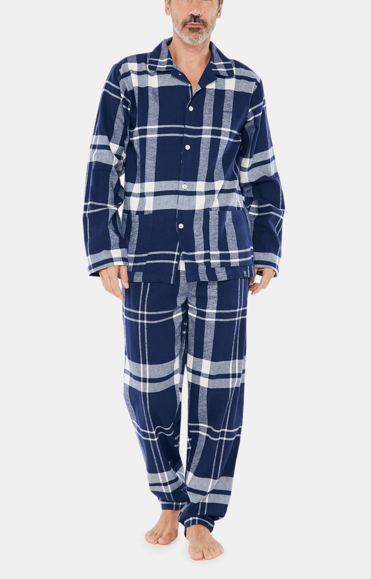 Pyjama long boutonné Homme Big Carreaux Marine 1