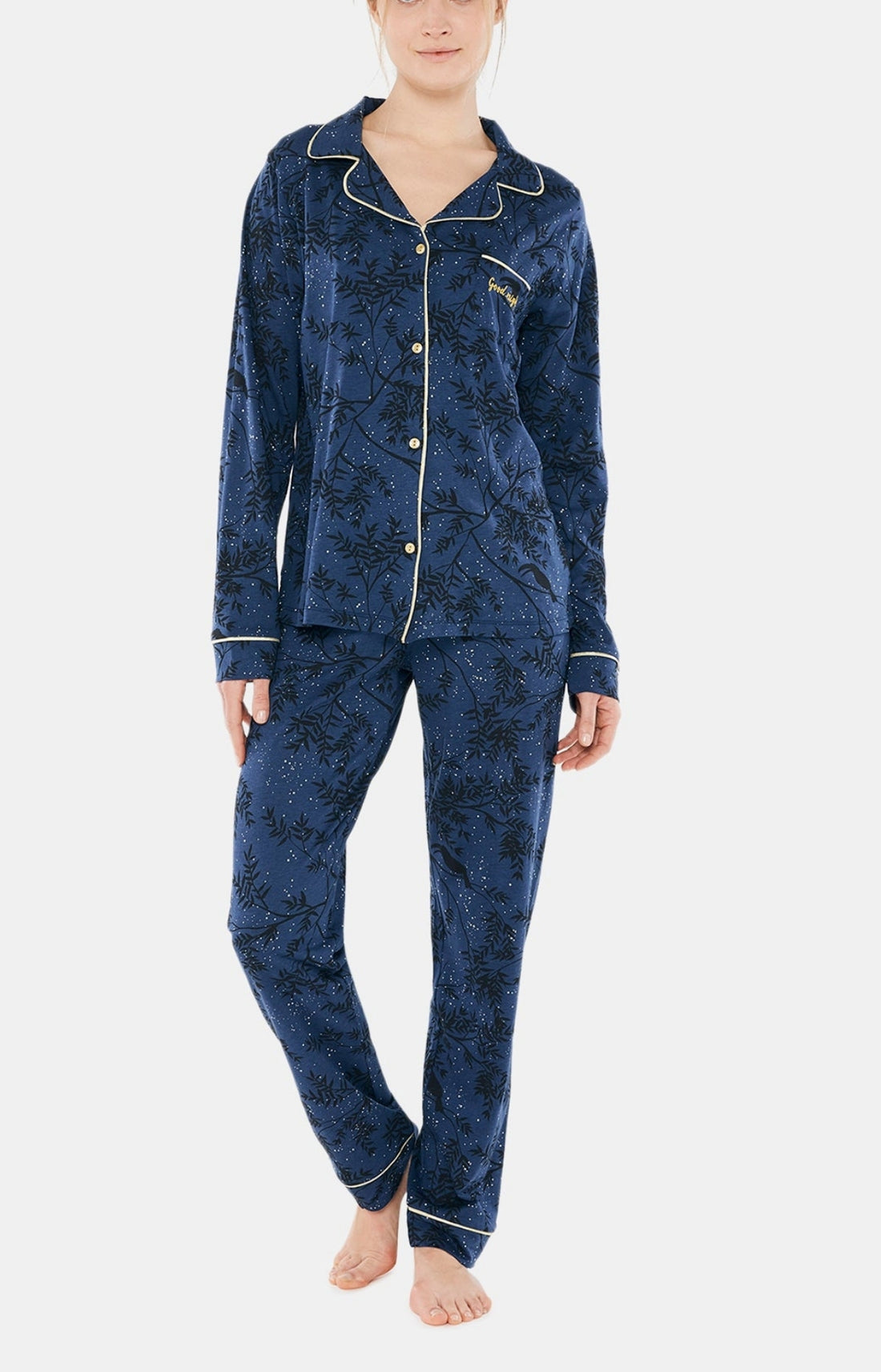 Pyjama long boutonné Femme Good Night Marine 1