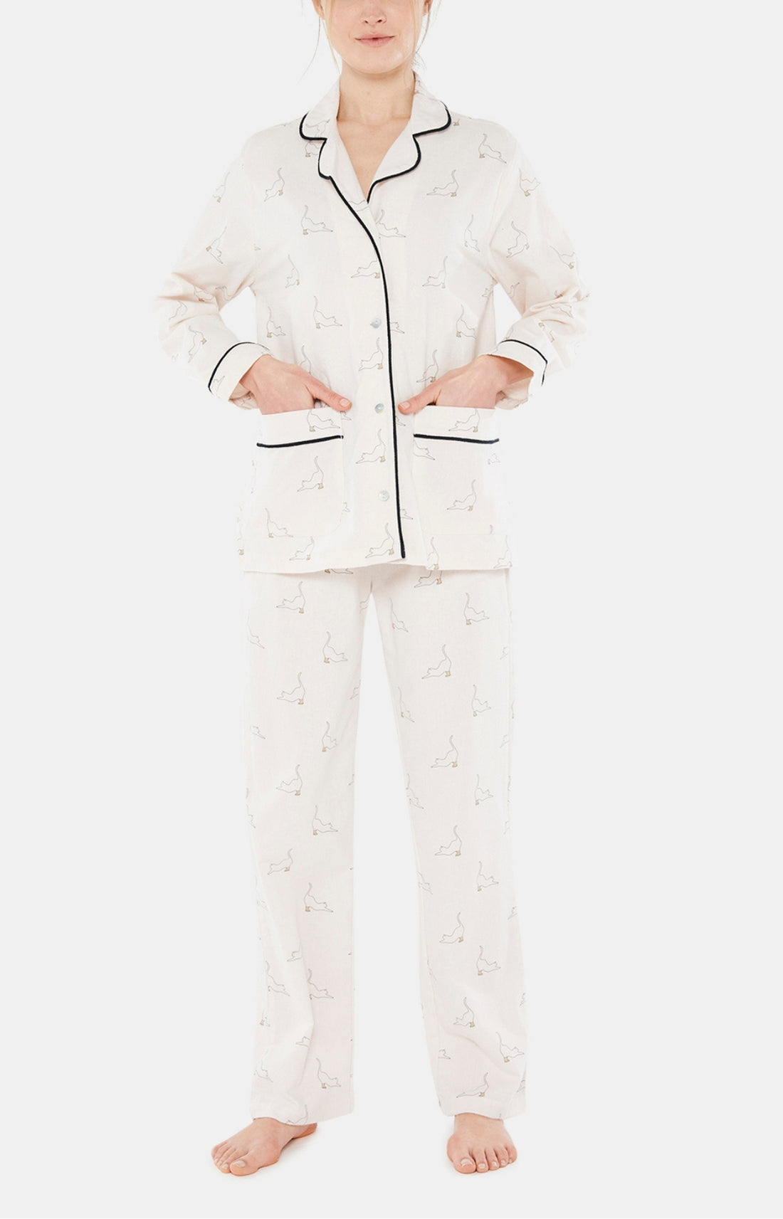 Pyjama long boutonné Femme Chat Beauté Rose 1