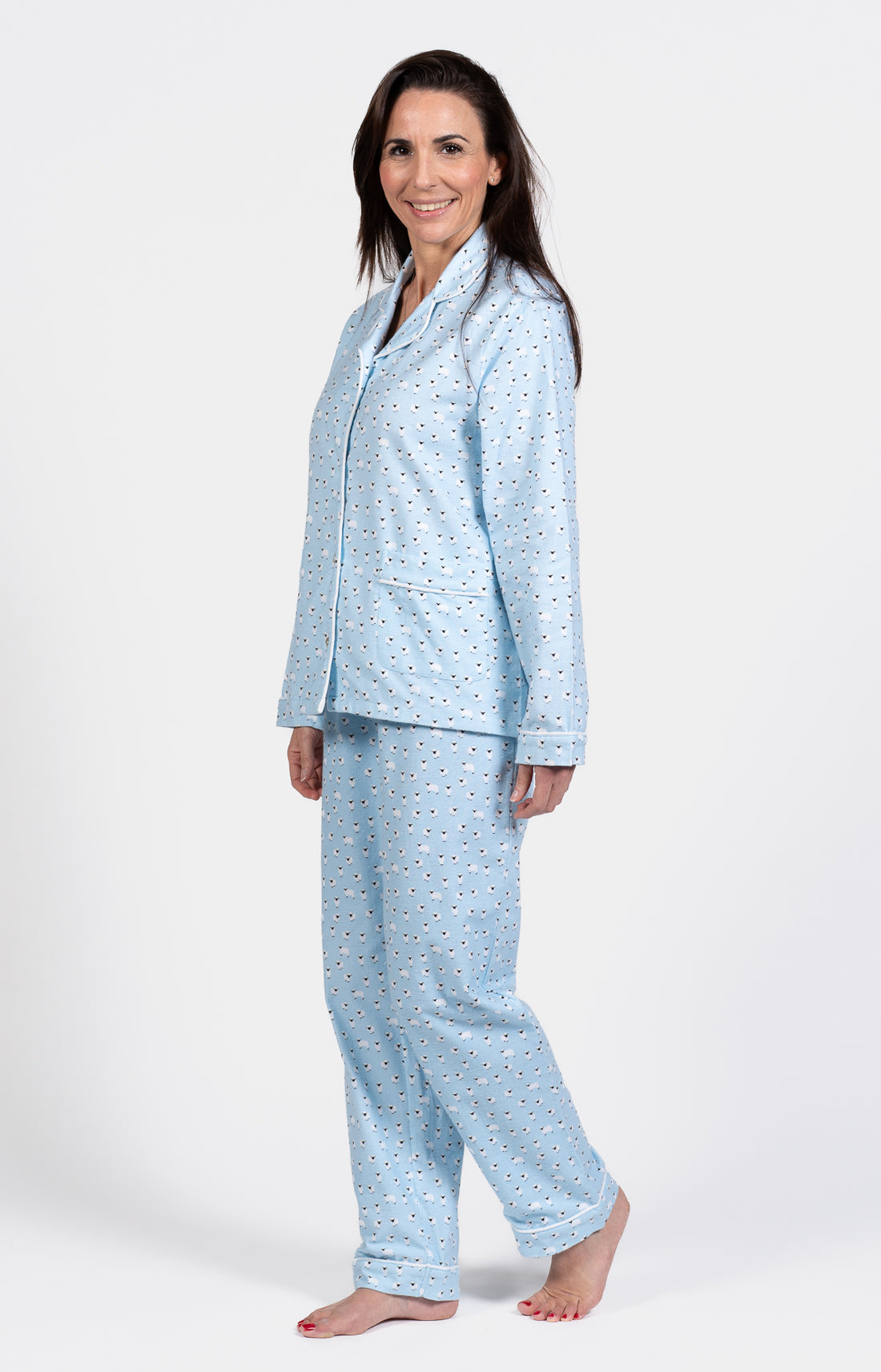Pyjama long boutonné Femme Mouton Bleu 2