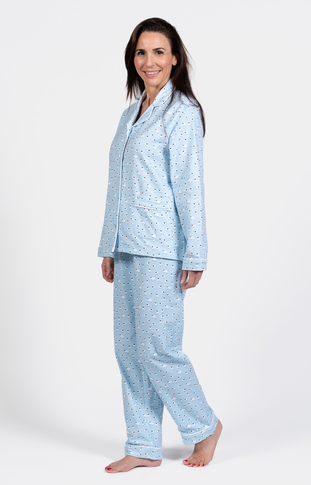 Pyjama long boutonné Femme Mouton Bleu 2