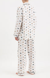 Pyjama long boutonné femme chien spitz blanc cassé 3