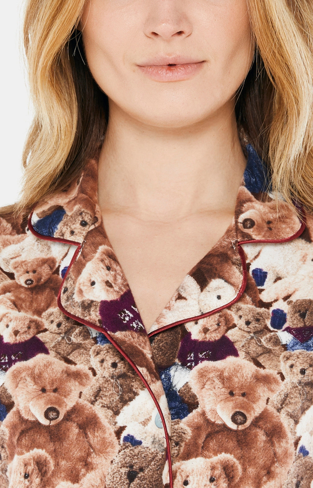 Pyjama long boutonné Femme Teddy Beige et Marron 2