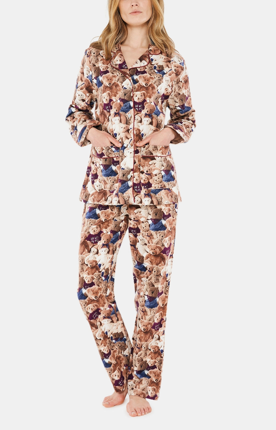 Pyjama long boutonné Femme Teddy Beige et Marron 1