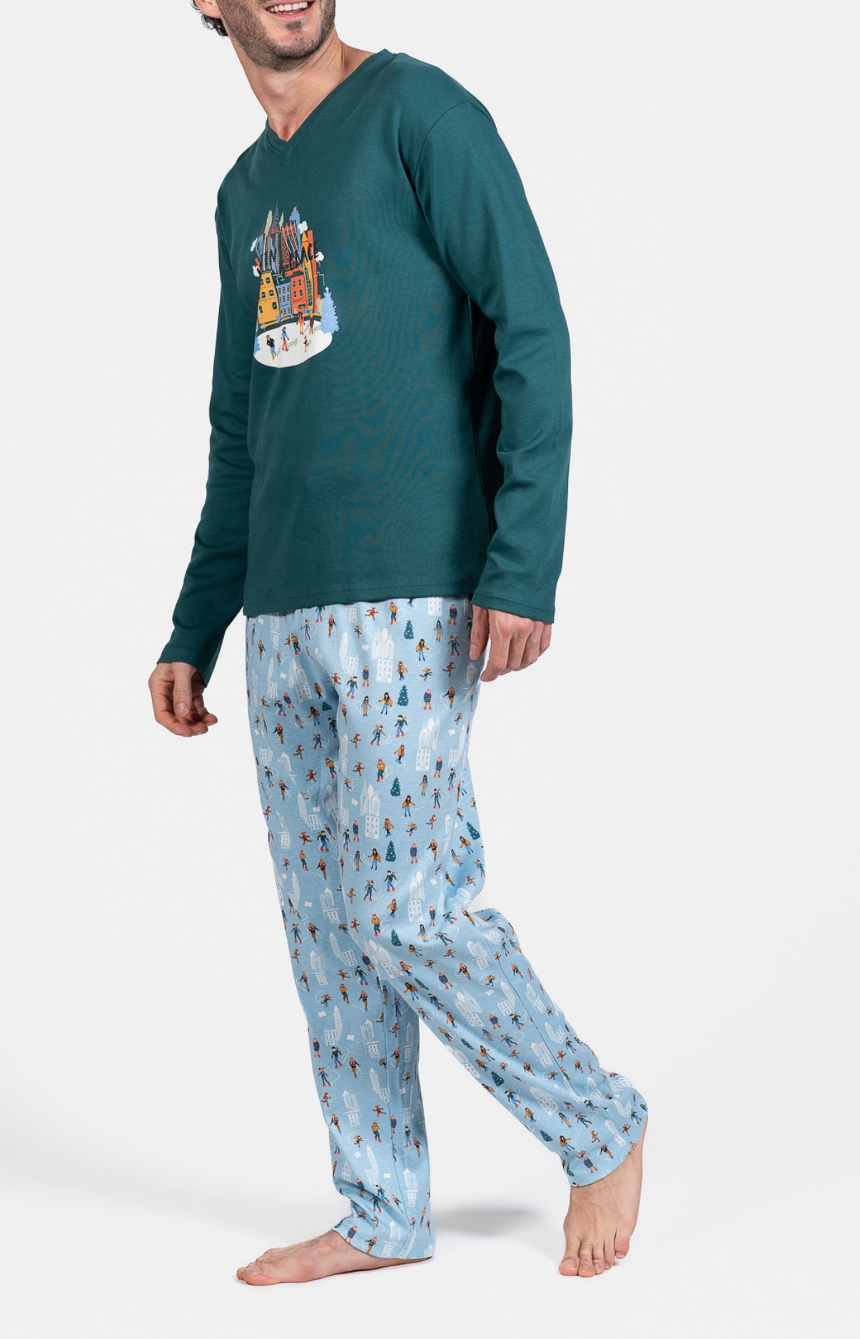 Pyjama long Homme Matin à glace Bleu et Vert 5