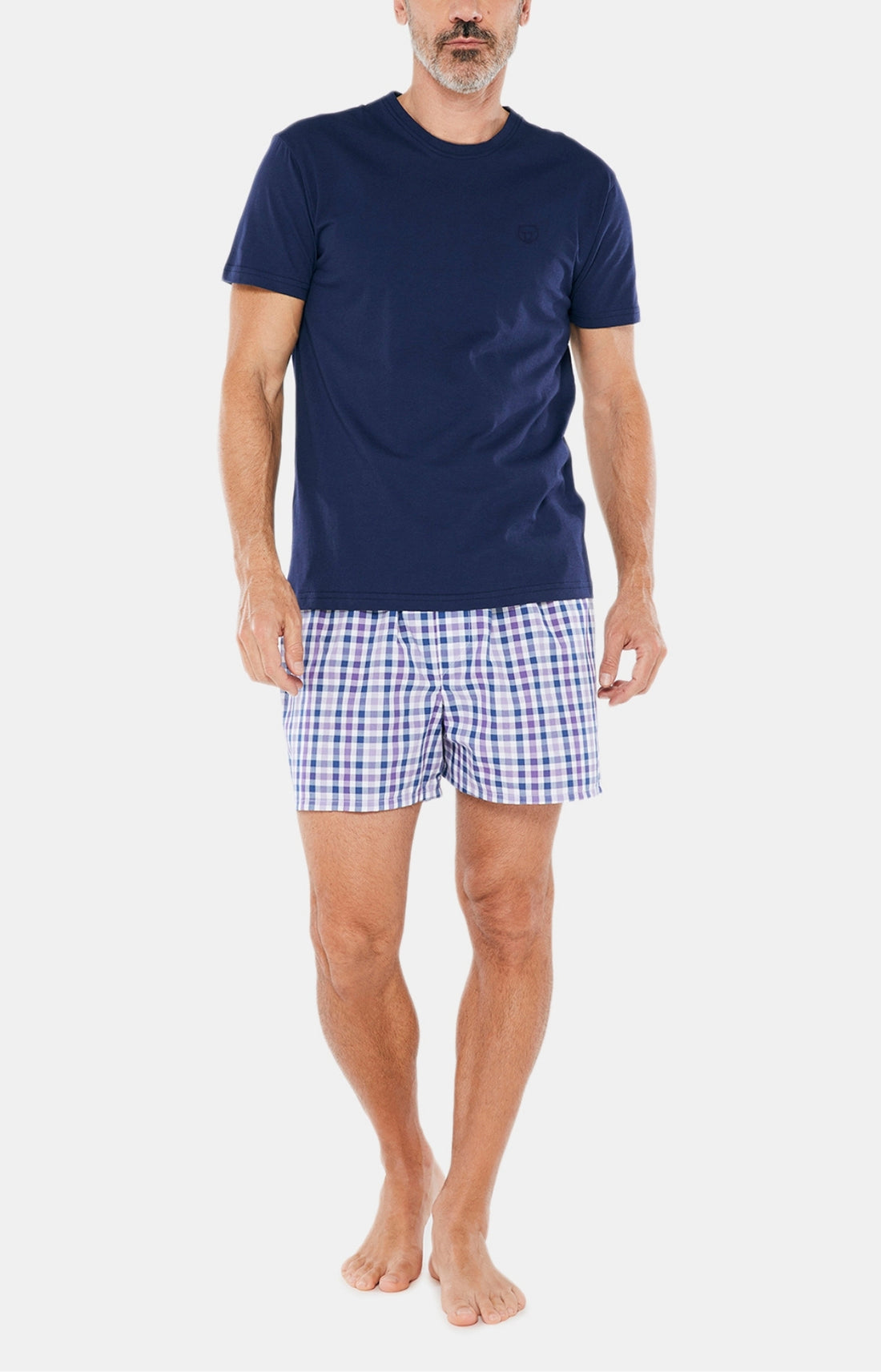 Pyjama court Pyjaméricain Homme carreaux 987 Violet et Bordeaux 1