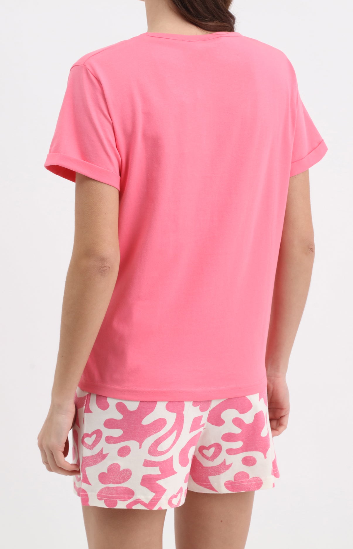 Pyjama Femme Passionnée Imprimé feuillage rose et blanc 4