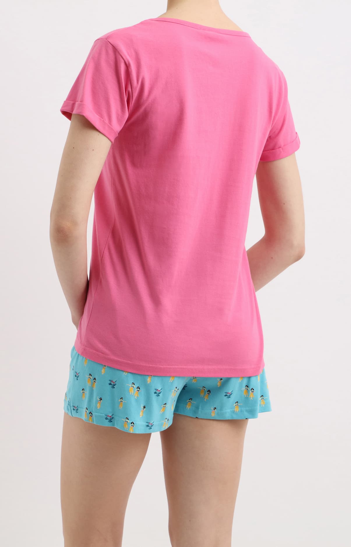 Pyjama short femme tahiti rose et bleu 4