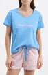 Pyjama Femme Sommeil levant Imprimé illustrations japonnaise bleues et roses 1