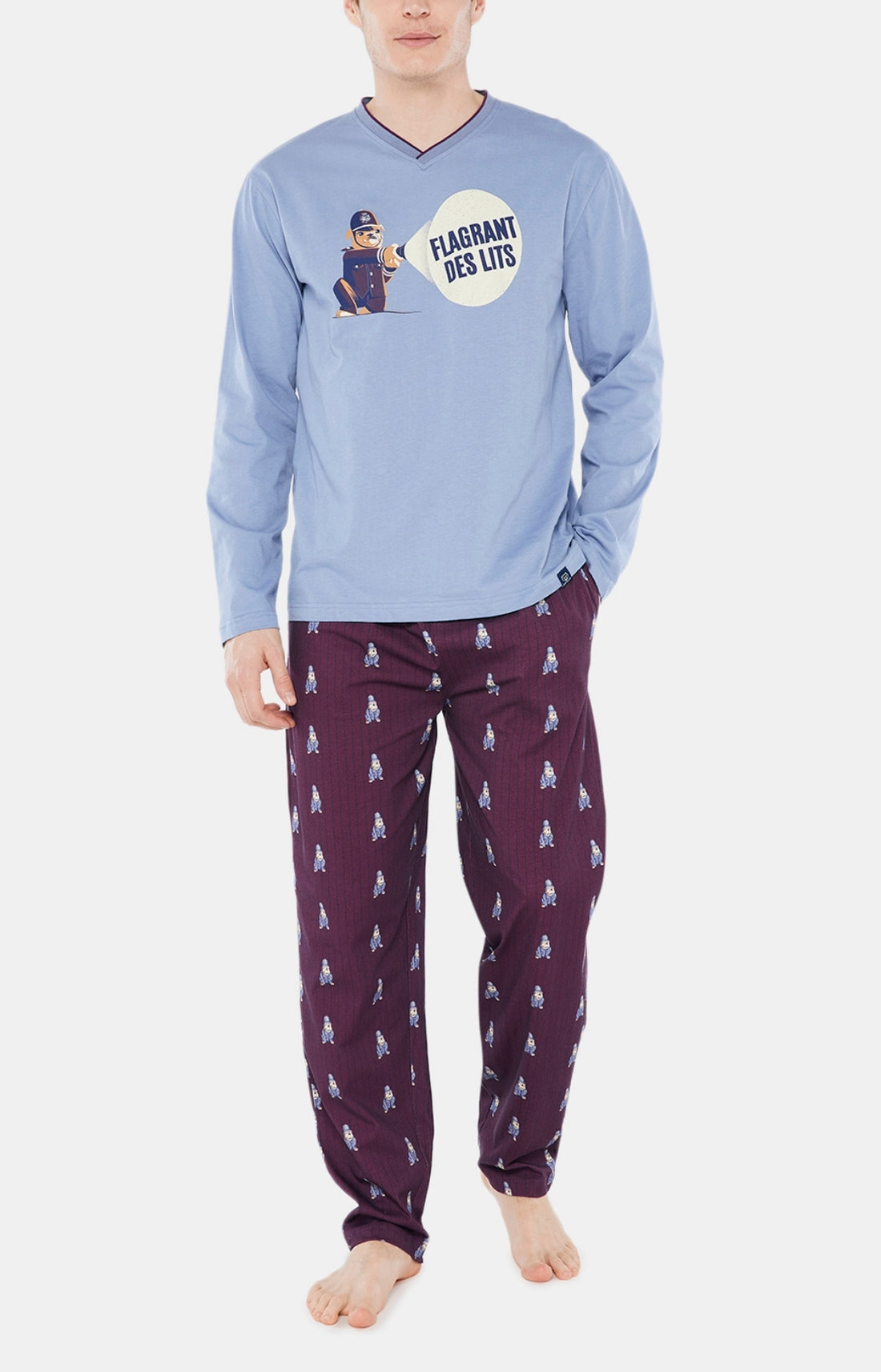 Pyjama long Homme Bobby Violet et Bordeaux 1