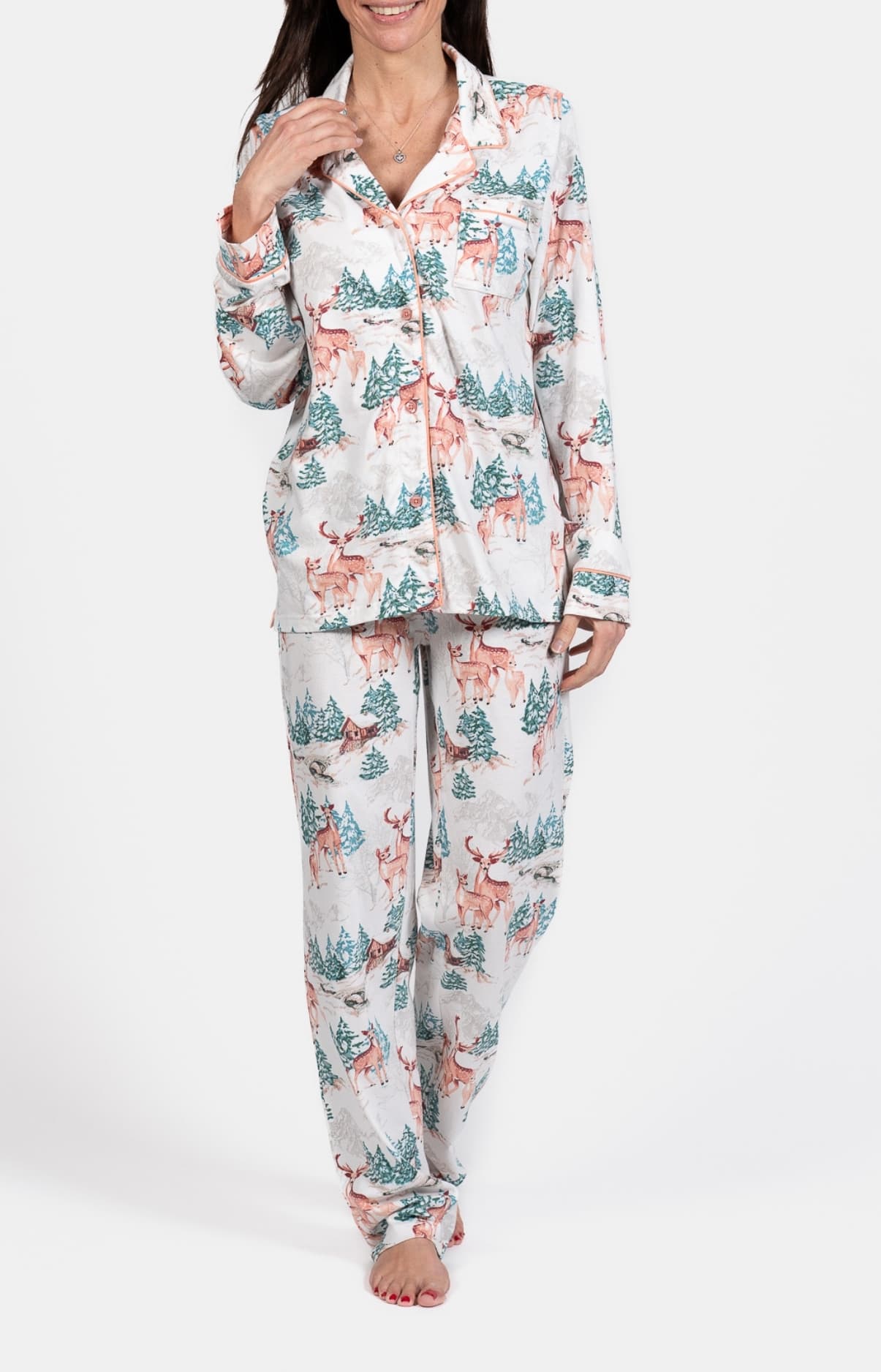 Pyjama boutonné Femme biche Blanc 1