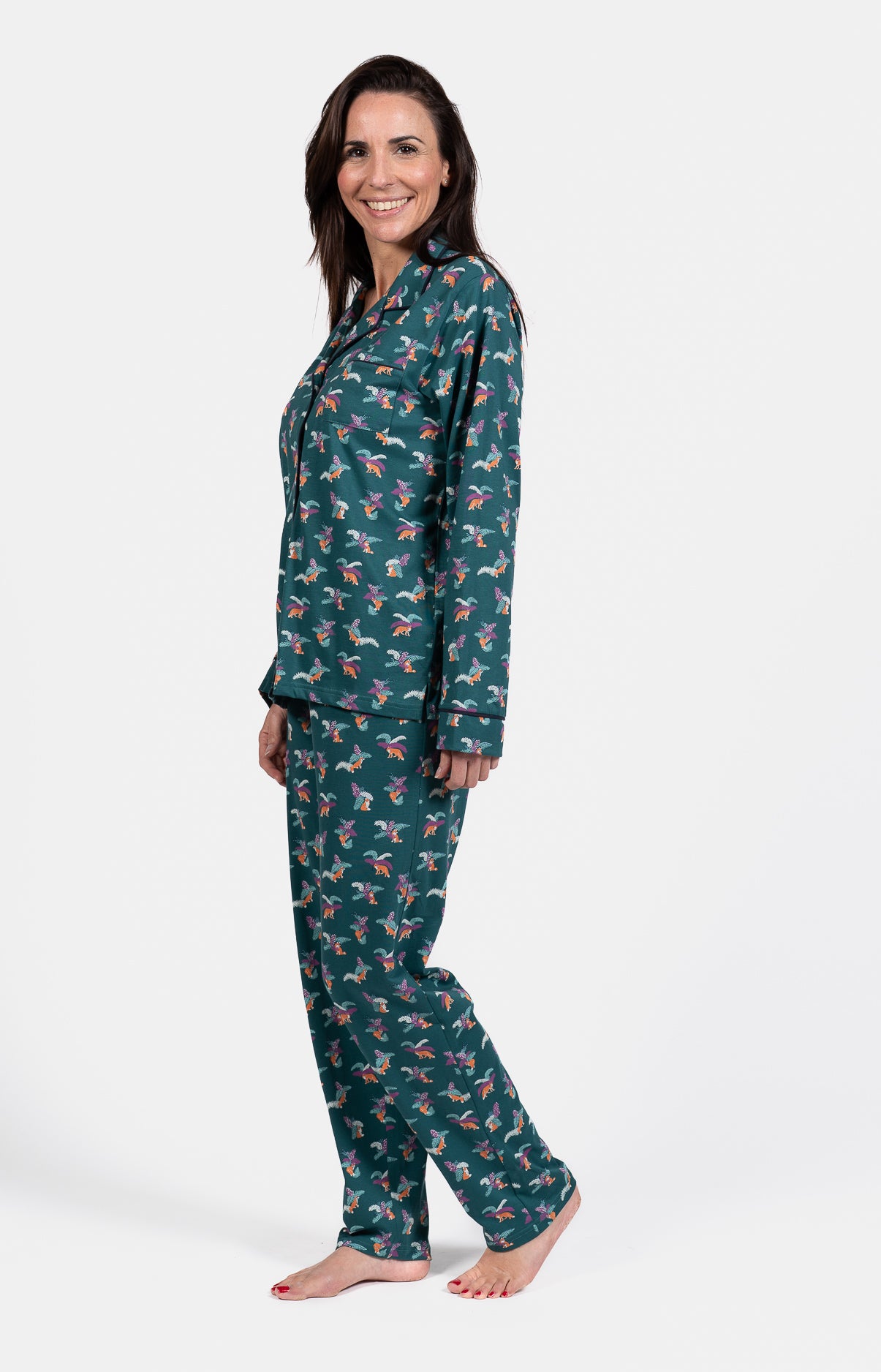 Pyjama long boutonné Femme Renard Vert 5