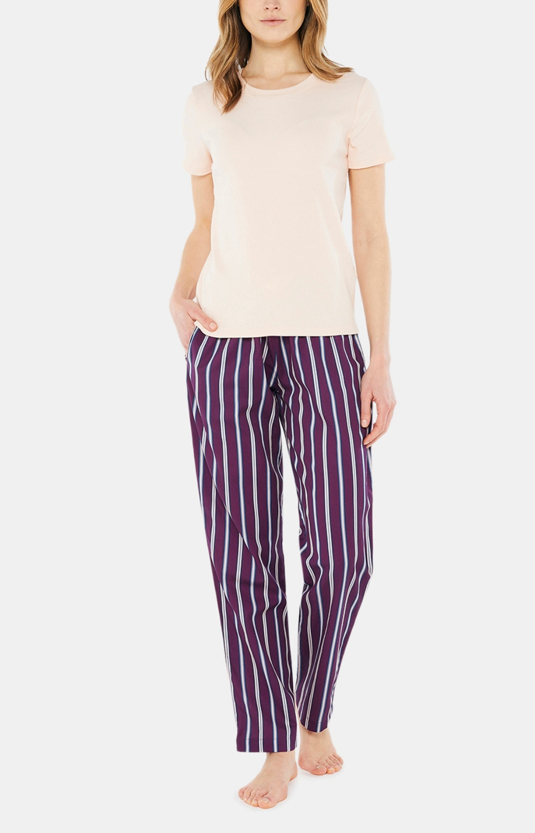 Pantalon Femme Rayures Violet et Bordeaux 1