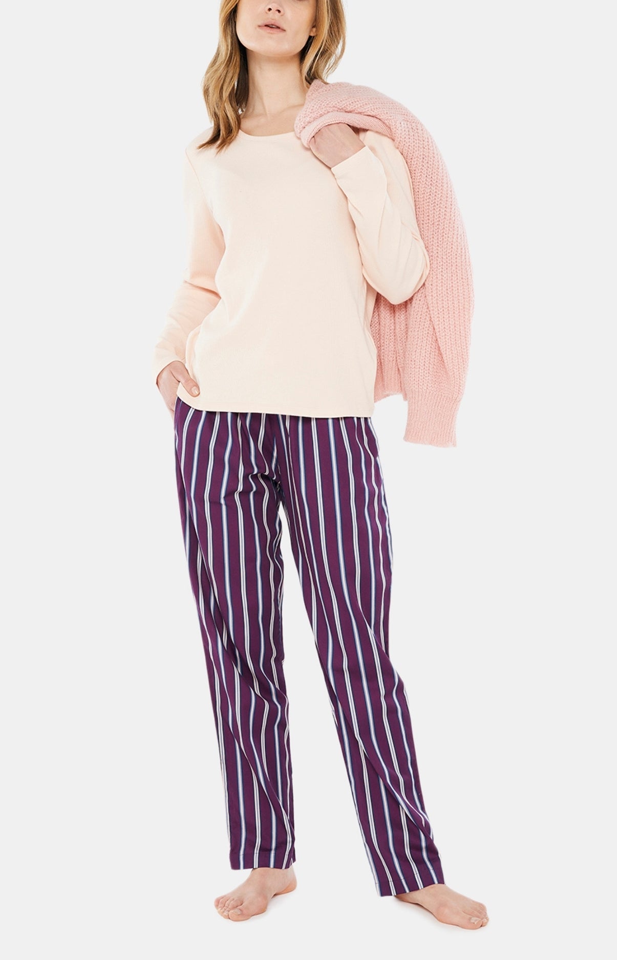 Pantalon Femme Rayures Violet et Bordeaux 4