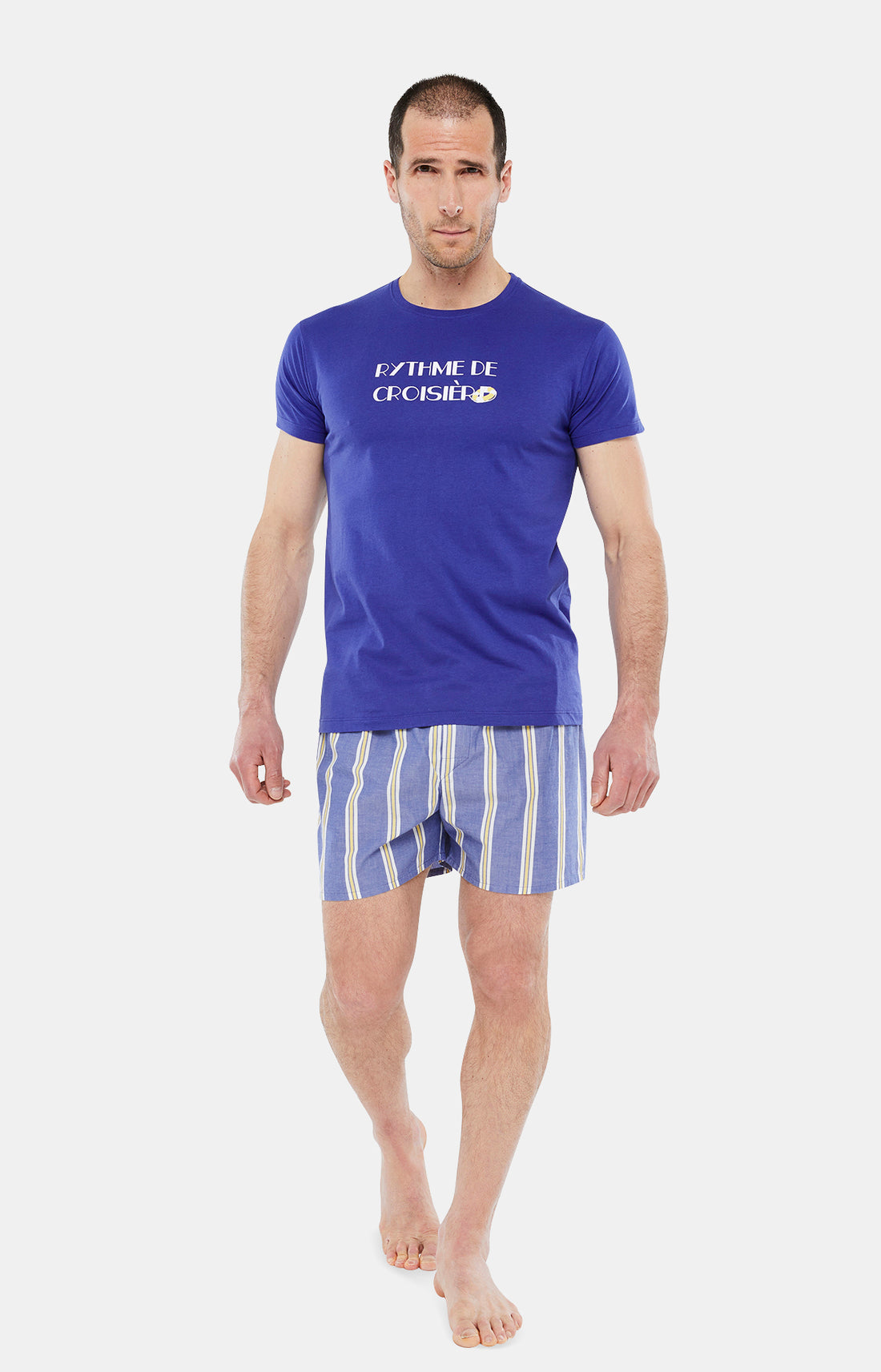 Pyjama court Pyjaméricain Homme Rythme de Croisière Bleu 1