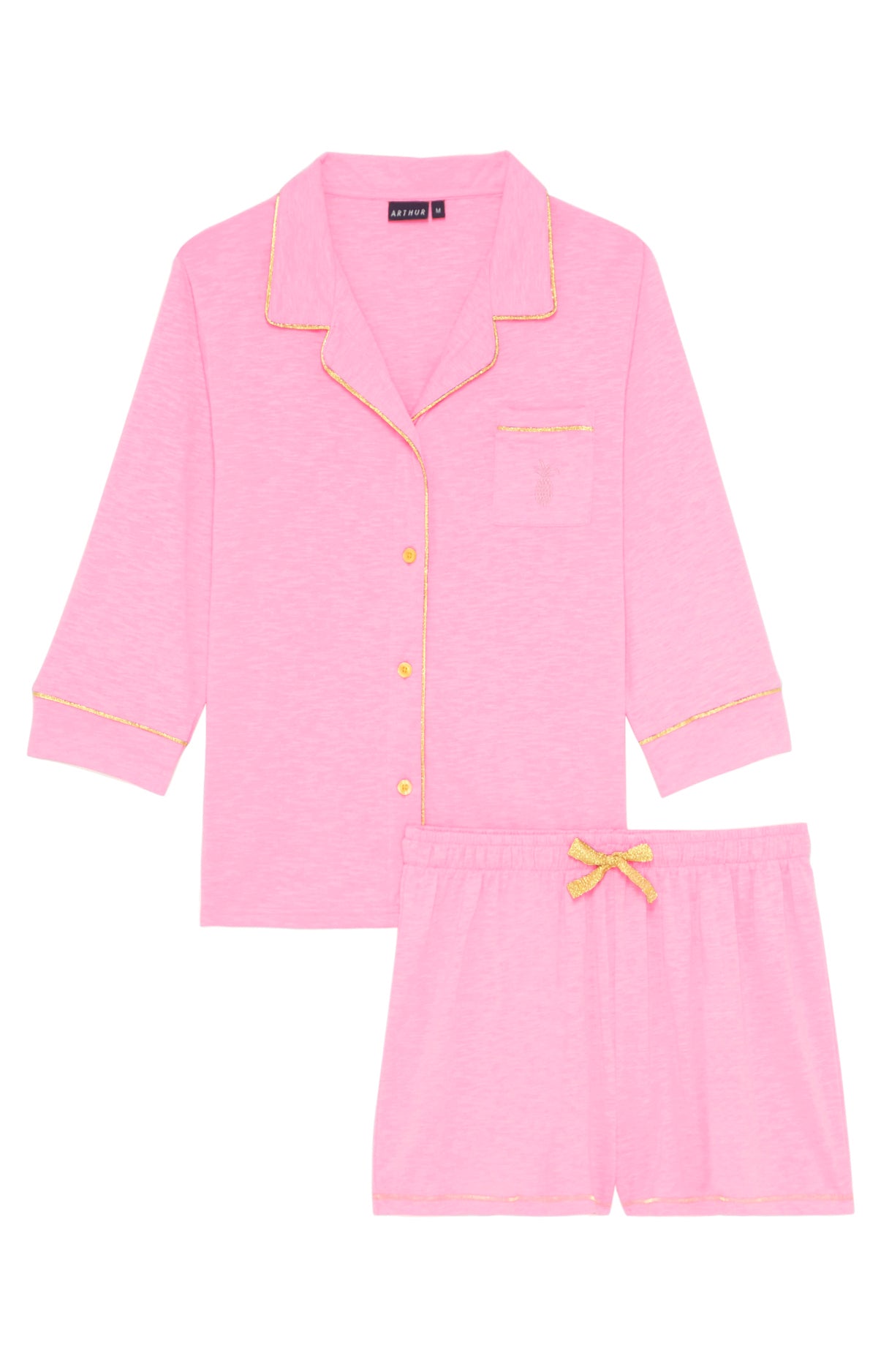 Pyjama court boutonné Femme Polyester et Coton Rose 3
