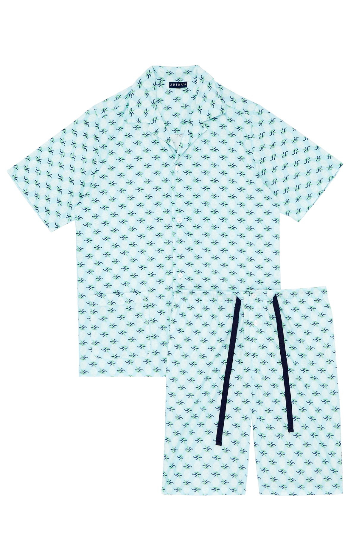 Pyjashort boutonné Homme Ananas Bleu 4