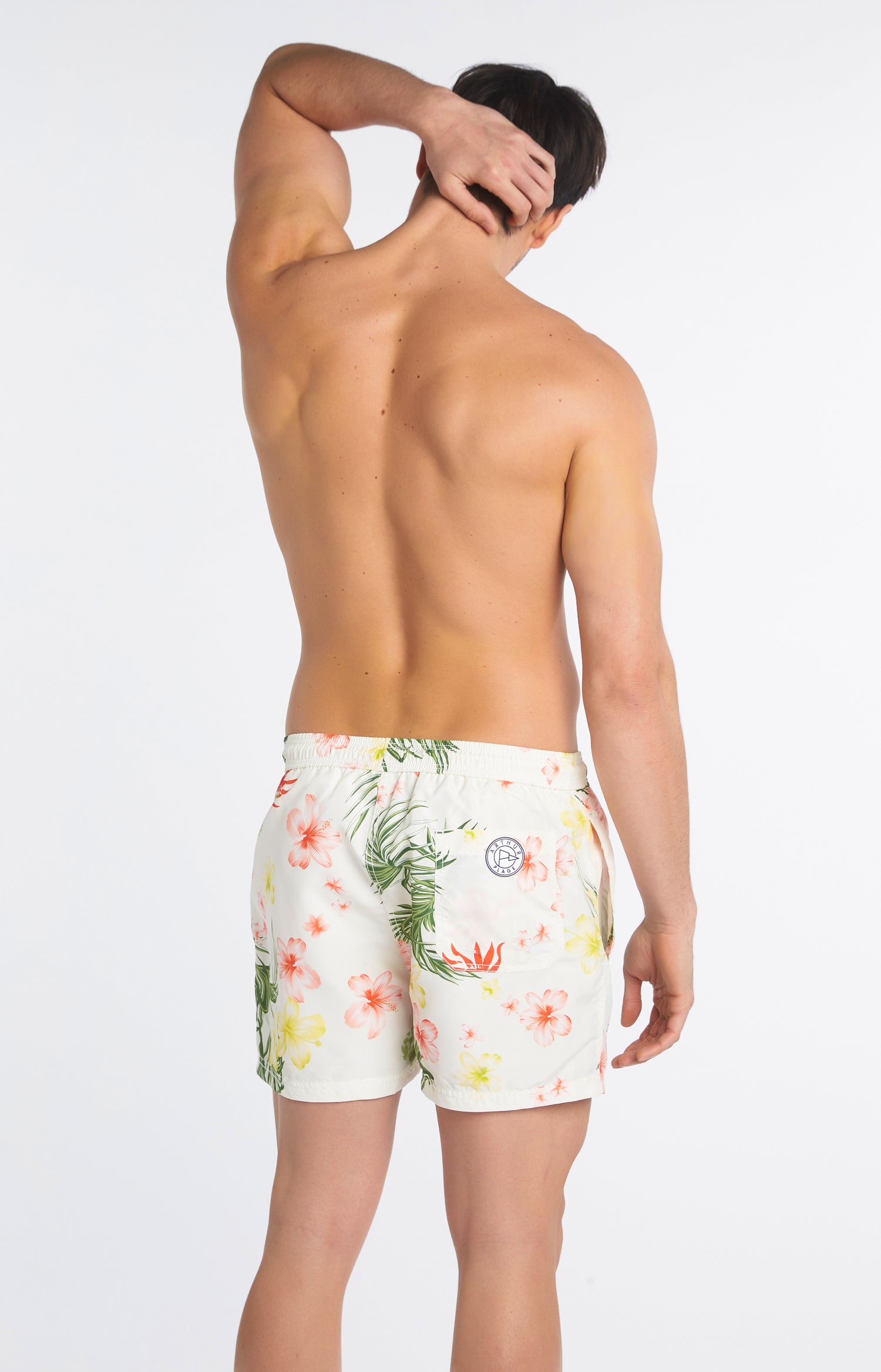 Short de bain Homme Hibiscus Blanc et Ivoire 7