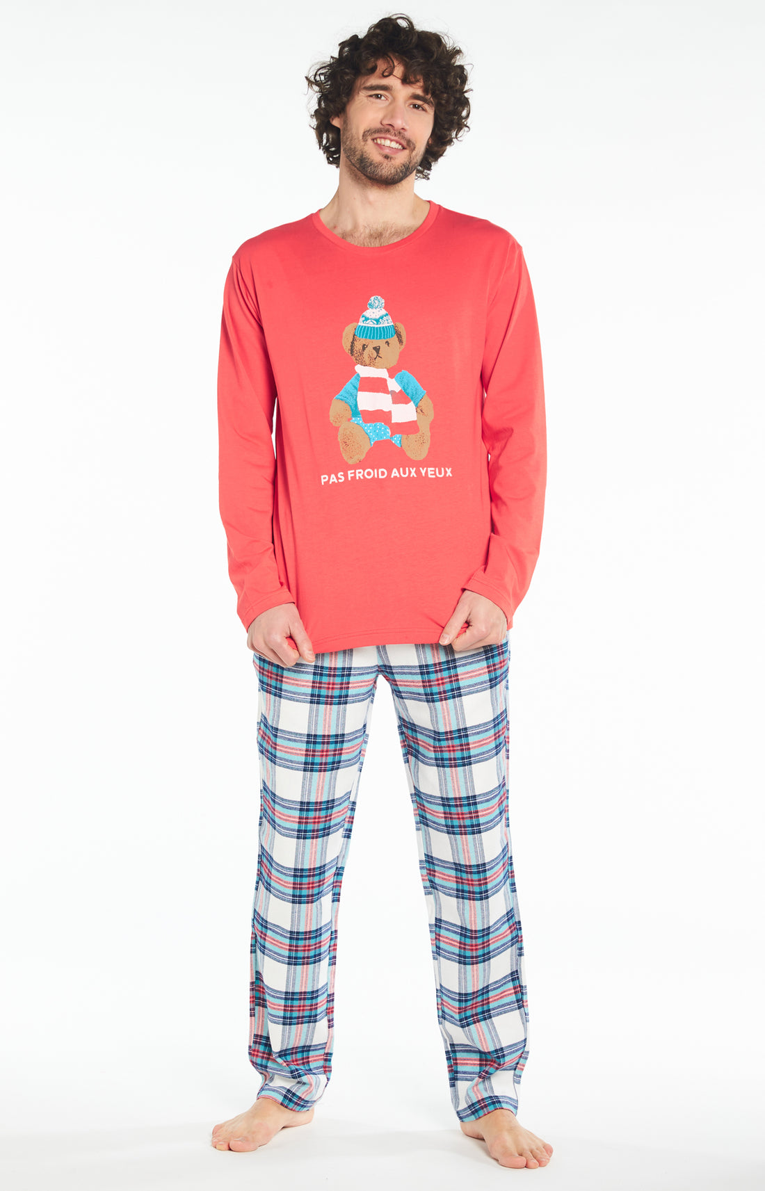 Pyjama long Homme Pas Froid Aux Yeux Blanc et Ivoire 1