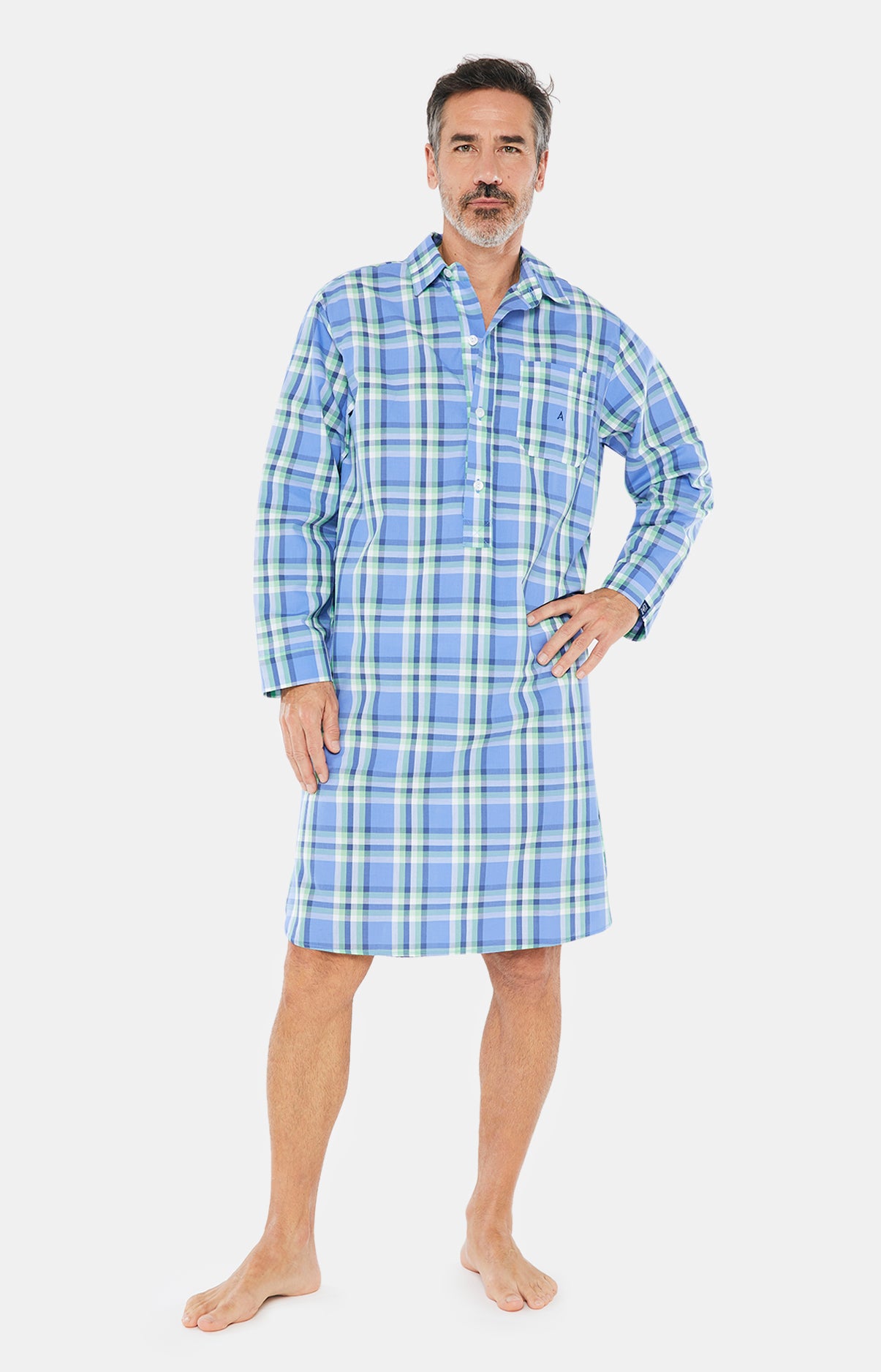 Chemise de nuit Grand-Père Homme Carreaux 961 Bleu 2