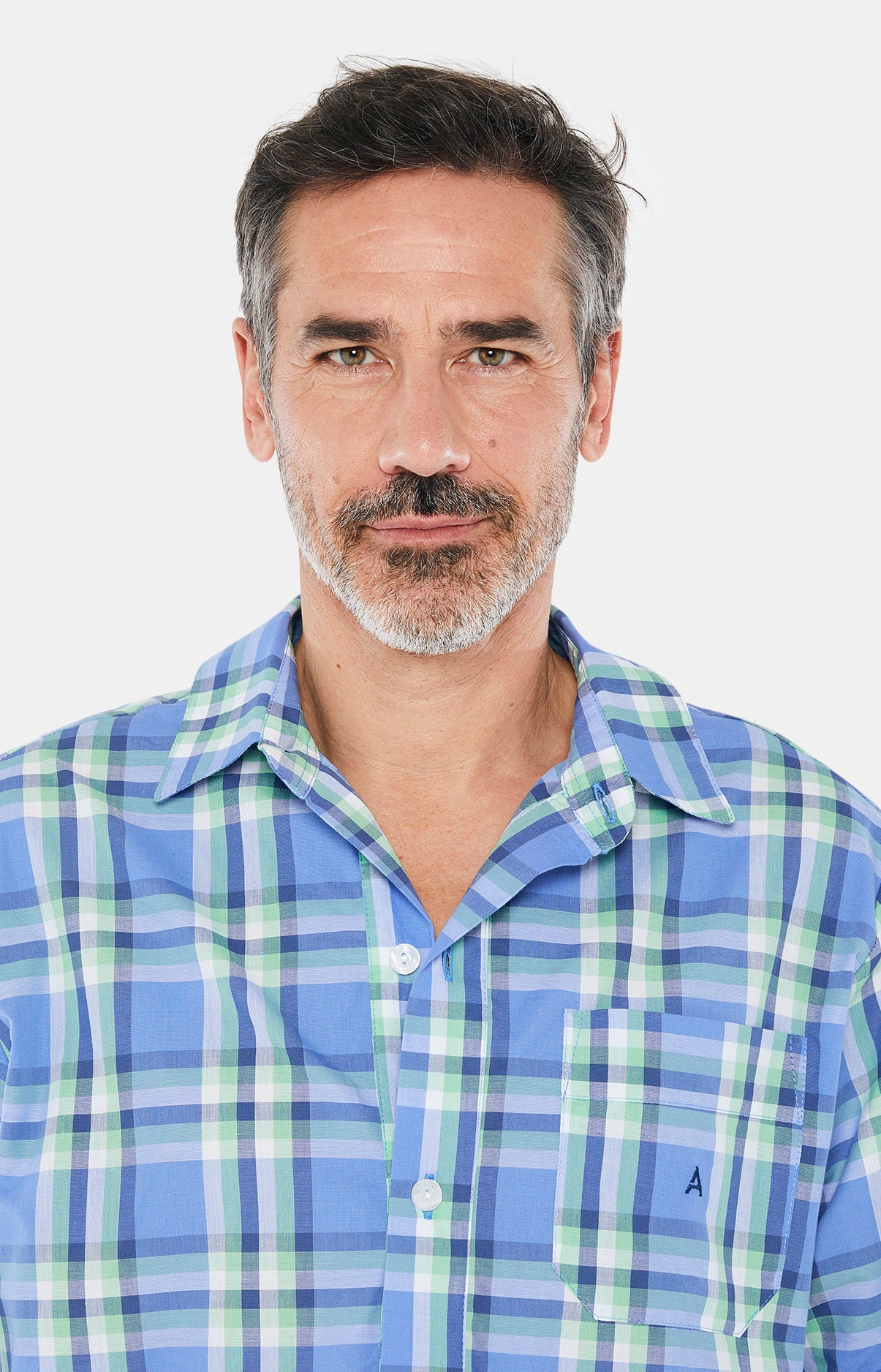Chemise de nuit Grand-Père Homme Carreaux 961 Bleu 4