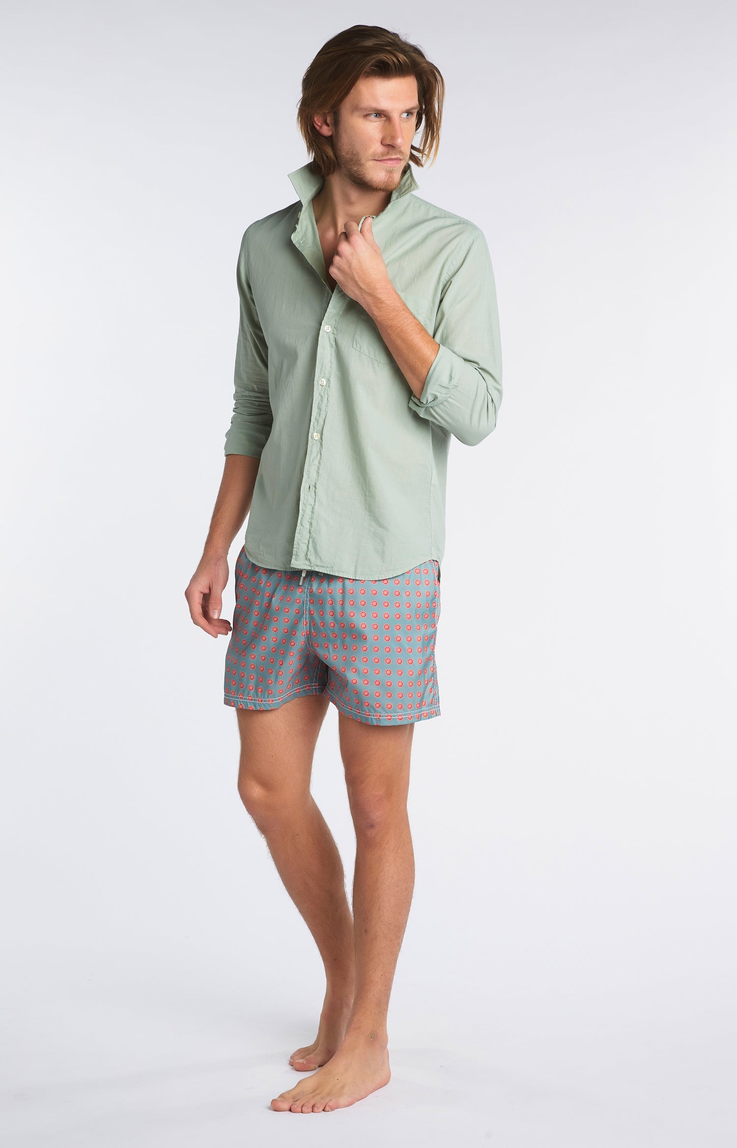 Chemise unie Homme Vert 4