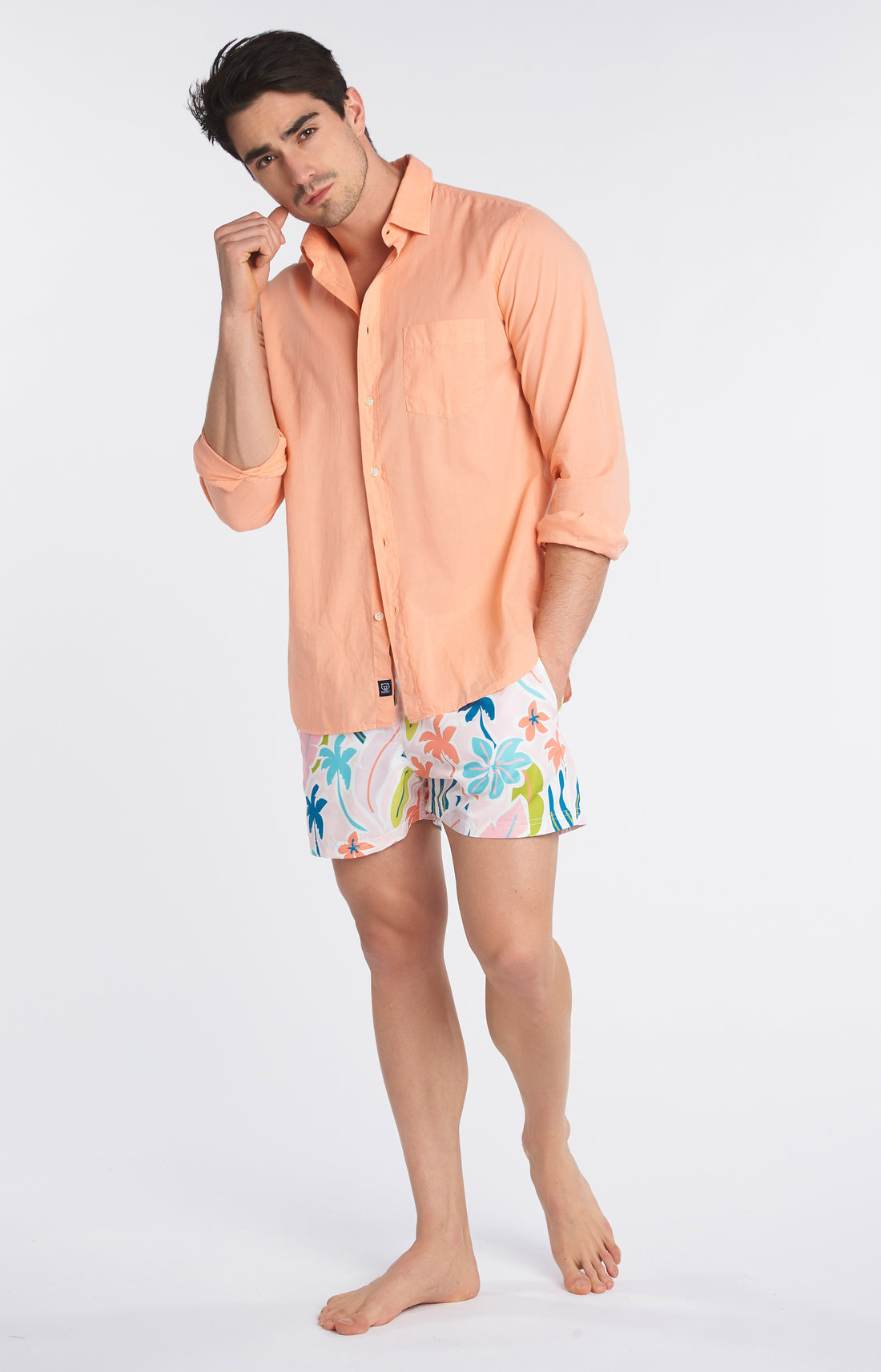 Chemise unie Homme Melon Orange 1