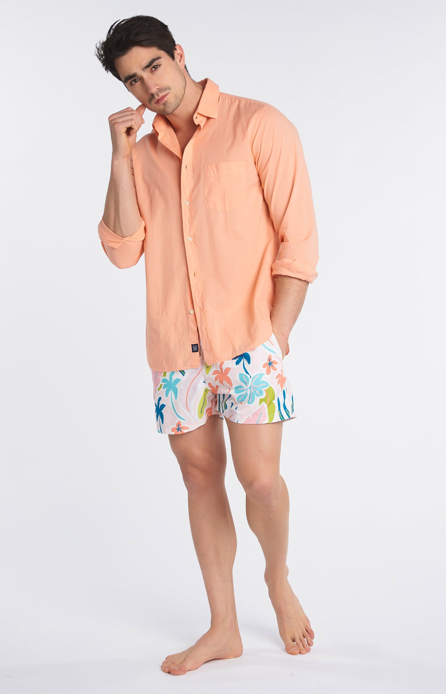 Chemise unie Homme Melon Orange 1