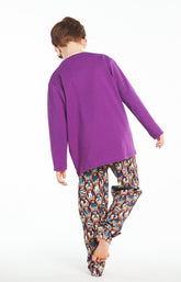 Pyjama long Enfant Teddy Violet et Bordeaux 8