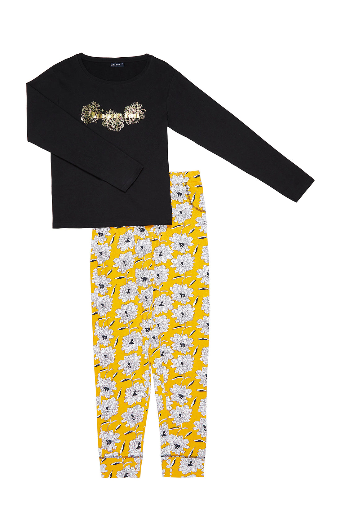 Pyjama long Femme Simone Jaune et Noir 9