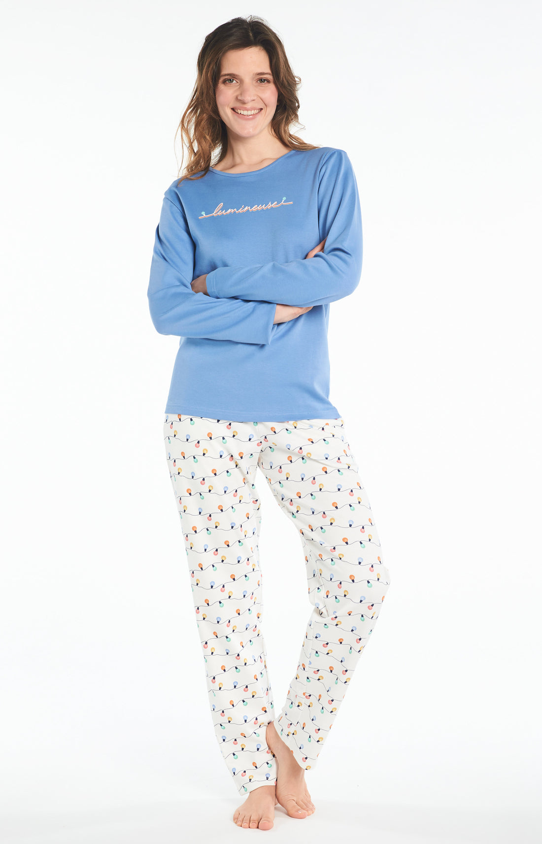 Pyjama long Femme Ampoule Blanc et Ivoire 2