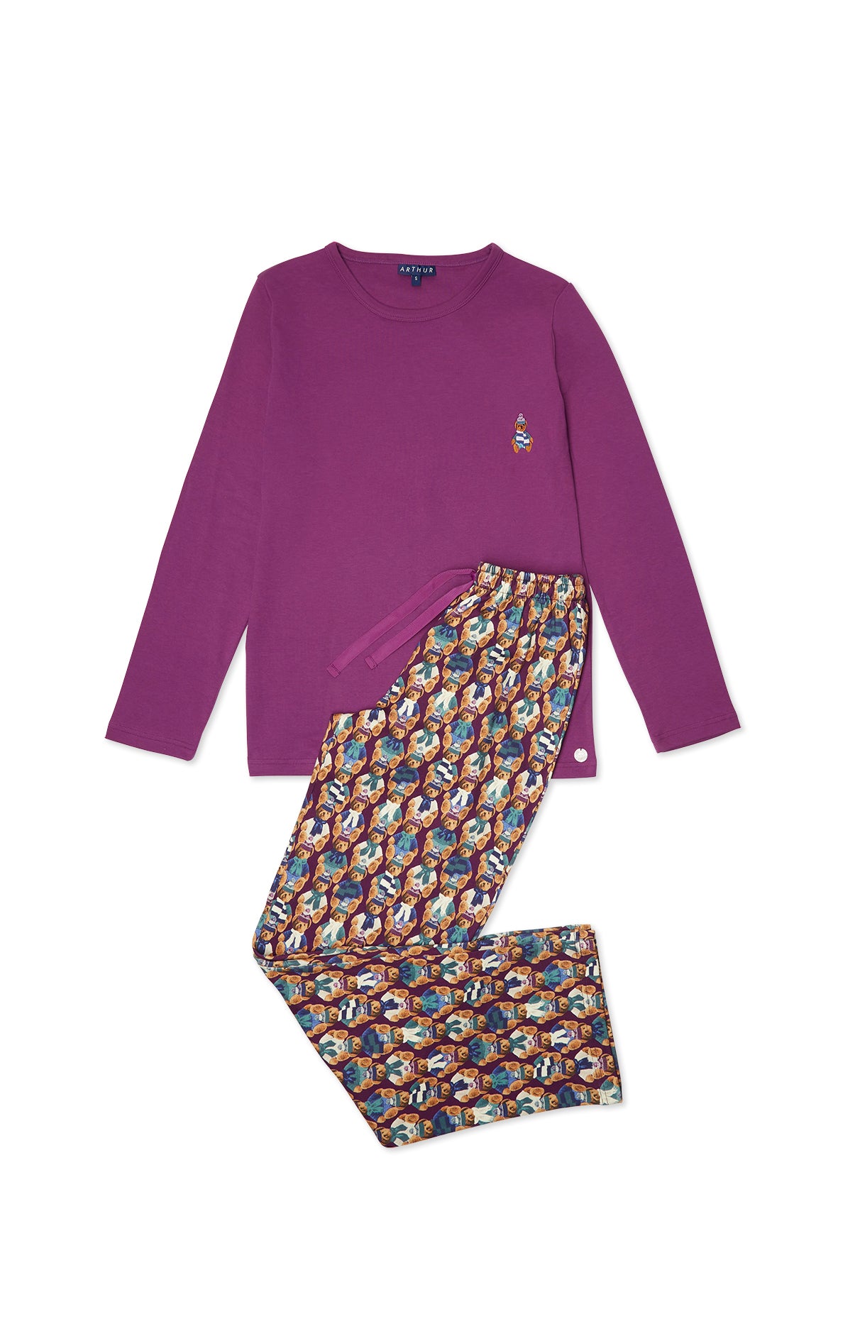 Pyjama long Femme Teddy Violet et Bordeaux 3