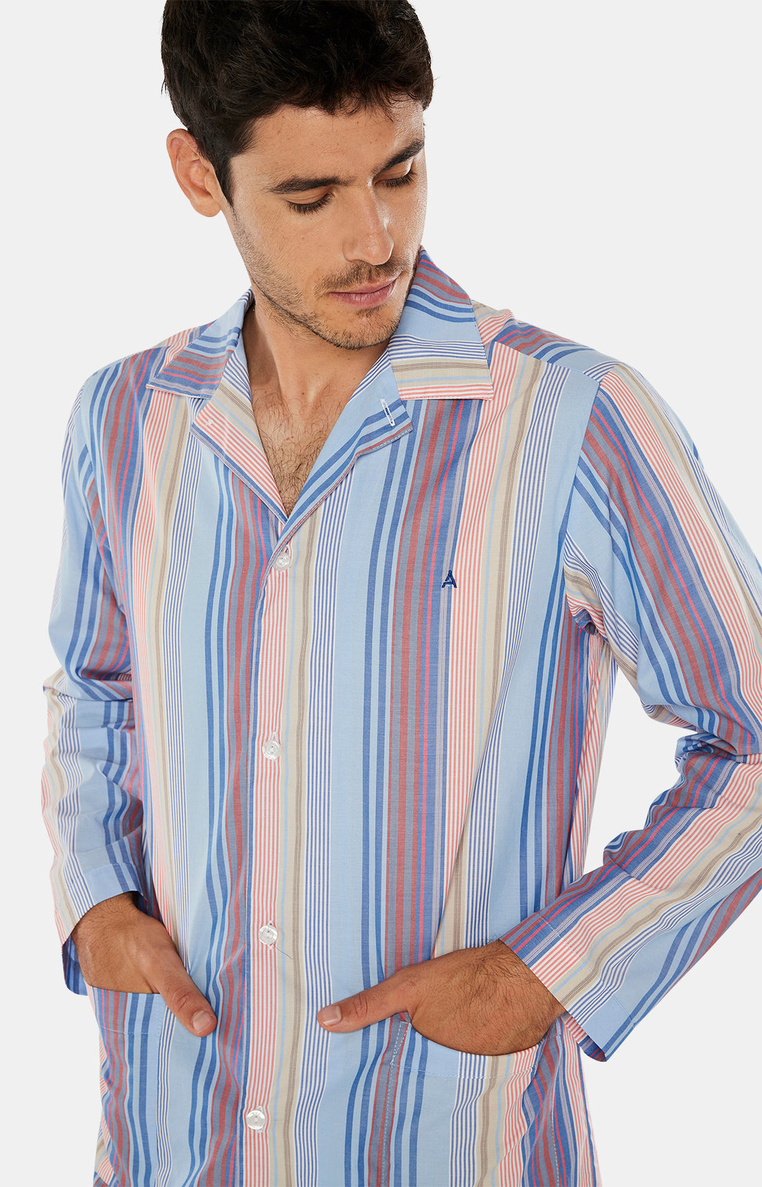 Pyjama long boutonné Homme Rayure Tampa Bleu 2