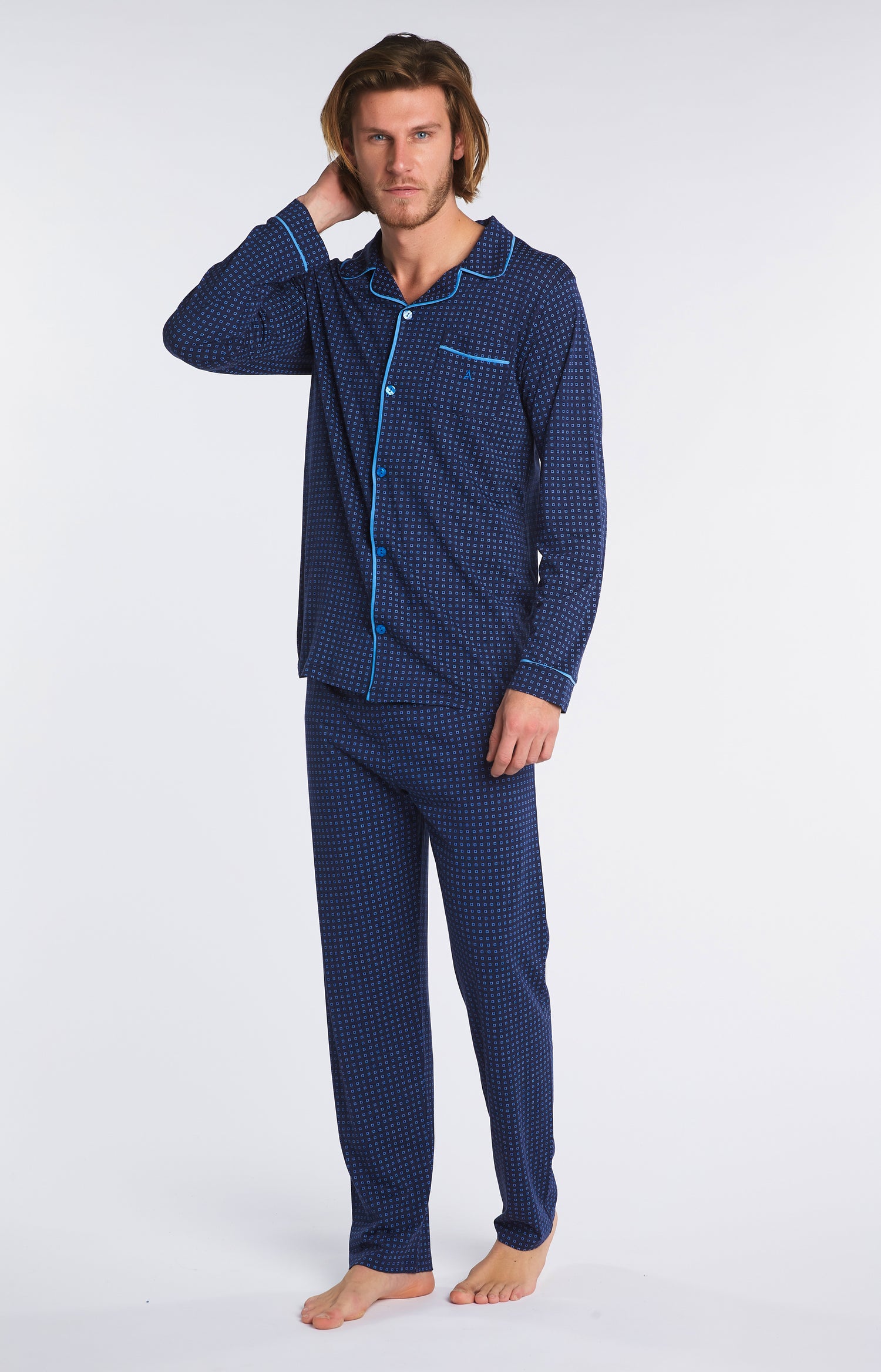 Pyjama long Homme à carreaux Marine 5