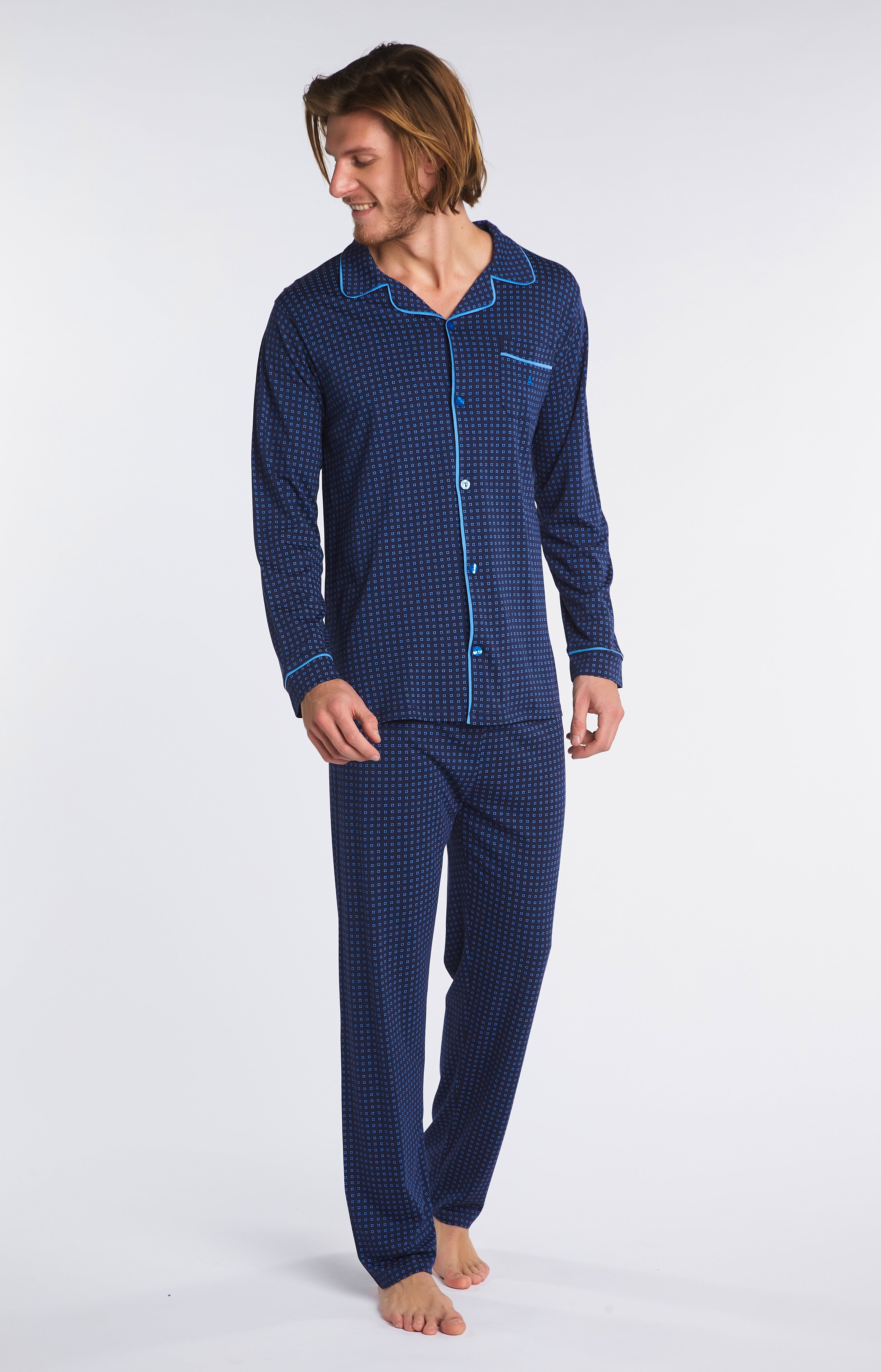 Pyjama long Homme à carreaux Marine 4