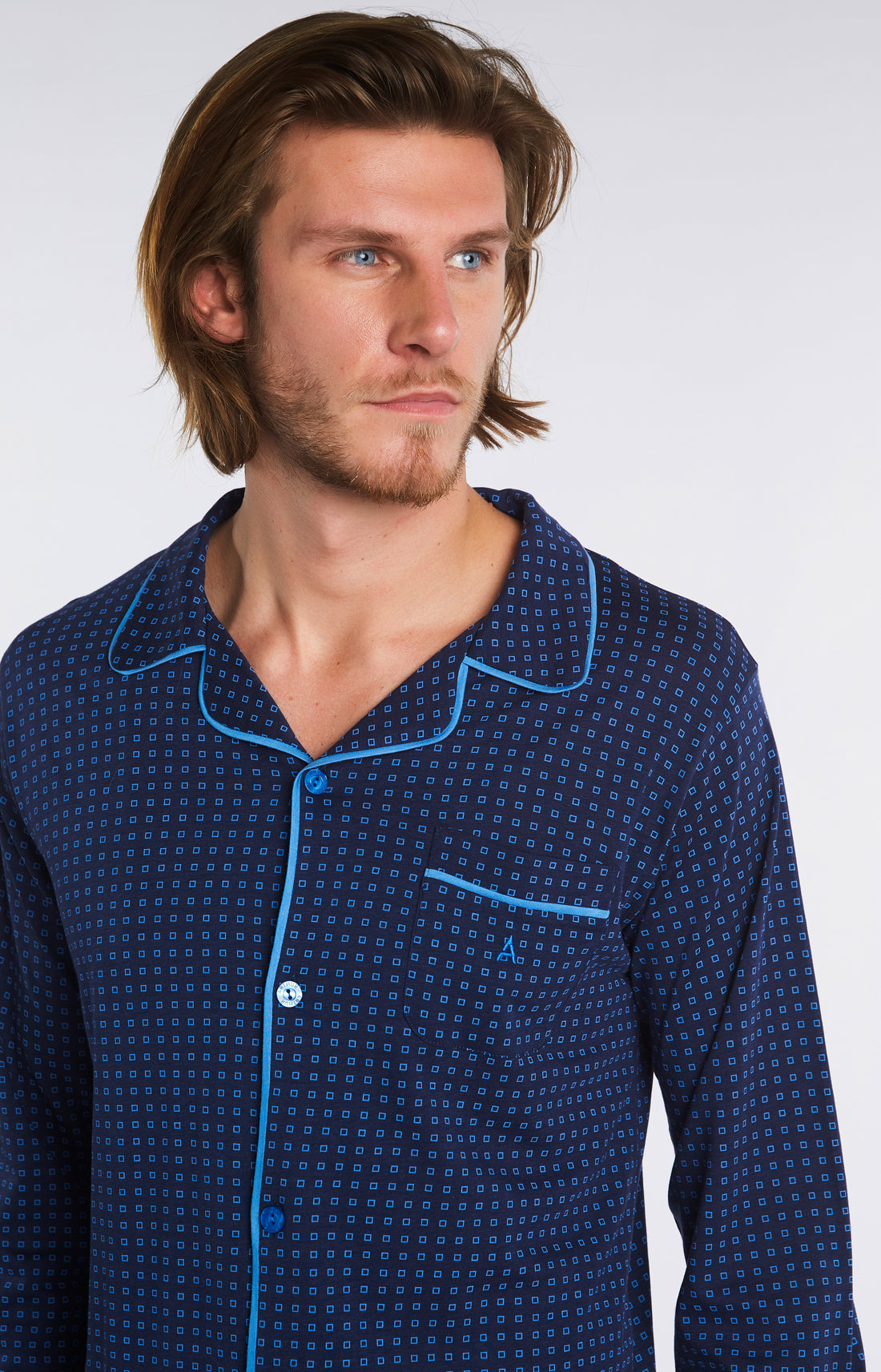 Pyjama long Homme à carreaux Marine 2