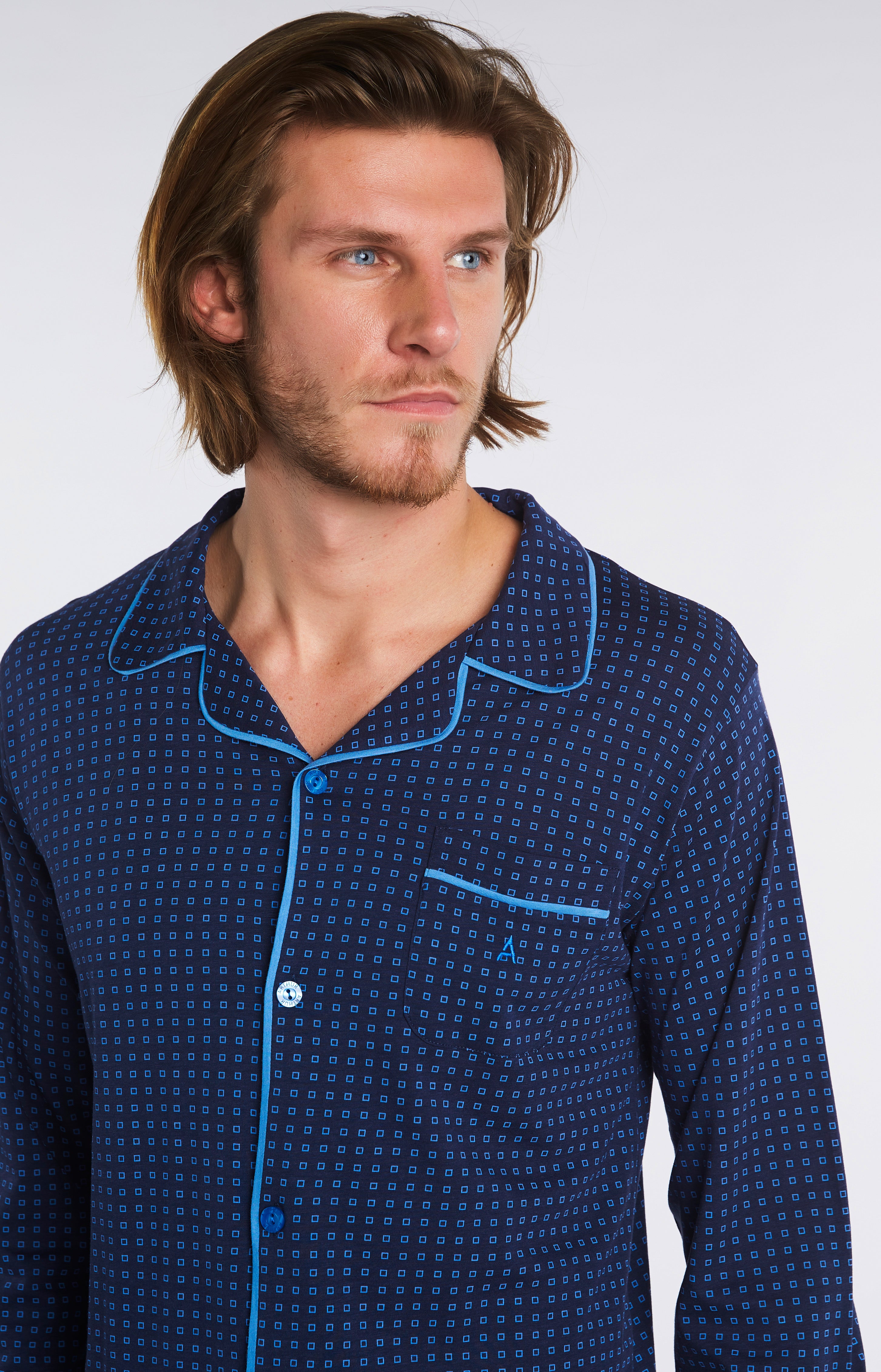 Pyjama long Homme à carreaux Marine 2