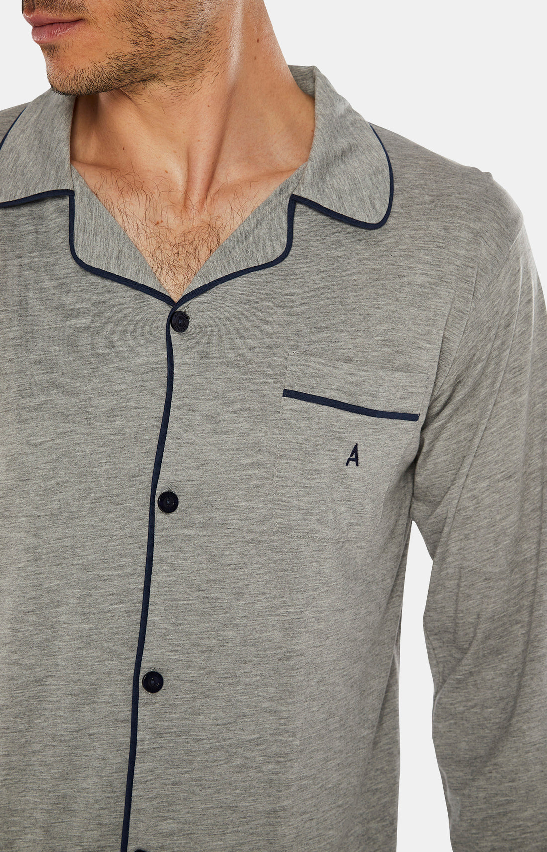 Pyjama long boutonné Homme Chiné Gris 2