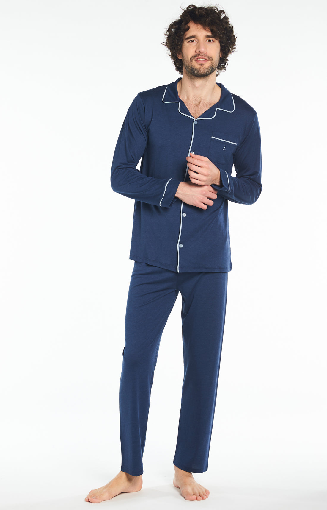 Pyjama long Homme Lyocell Marine 1