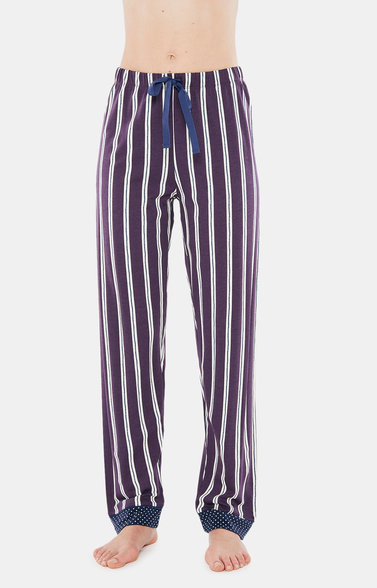 Pyjama long boutonné Femme Rayures Violet et Bordeaux 5