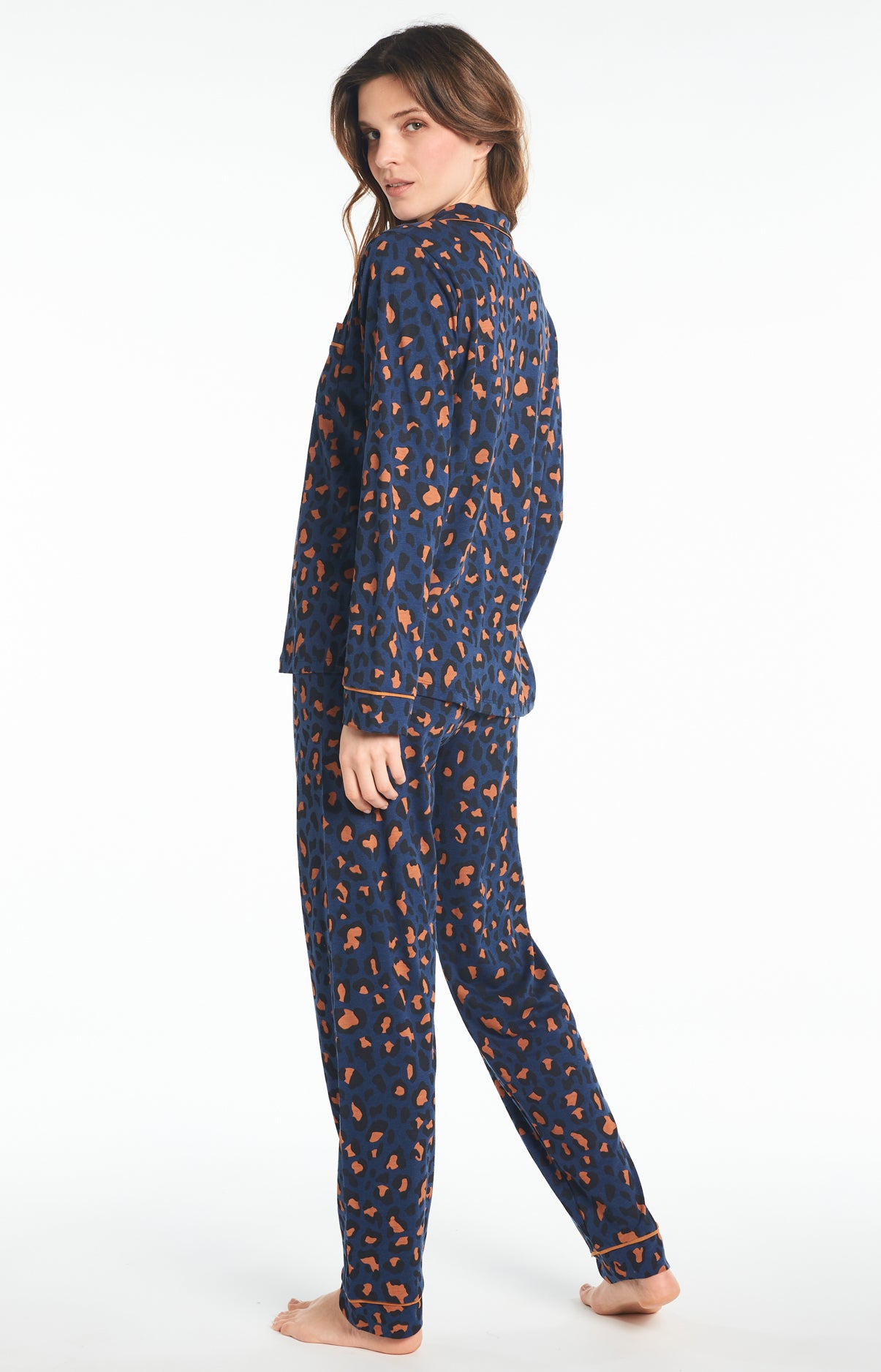 Pyjama long Femme Lyocell Leopard Marine 5